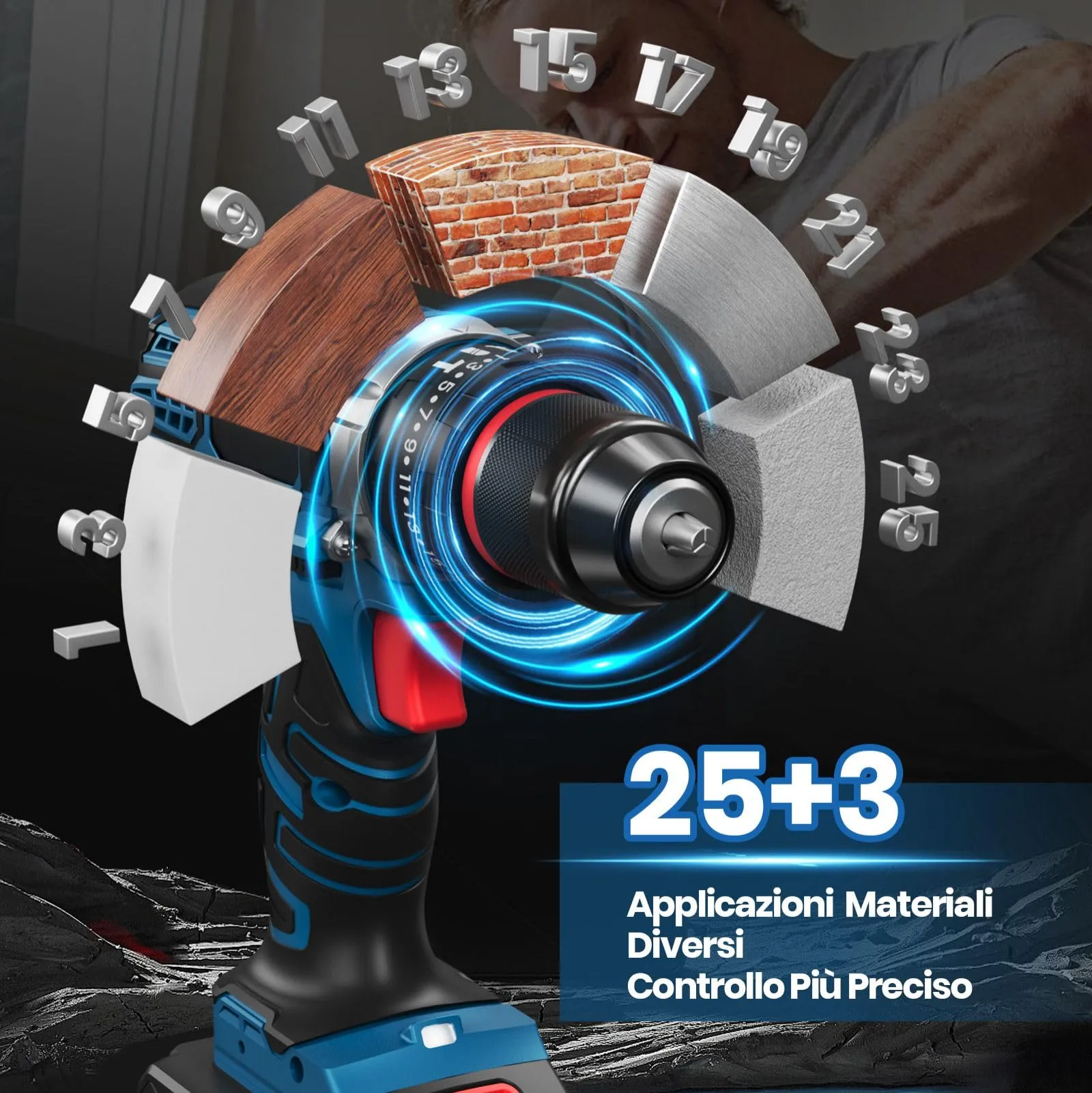 FAHEFANA Trapano a Percussione 21V BH0621T con 2 Batterie 2.0Ah, Coppia 45Nm, 2 Velocità, Set di Accessori 29 Pezzi e Valigetta - immagine 2