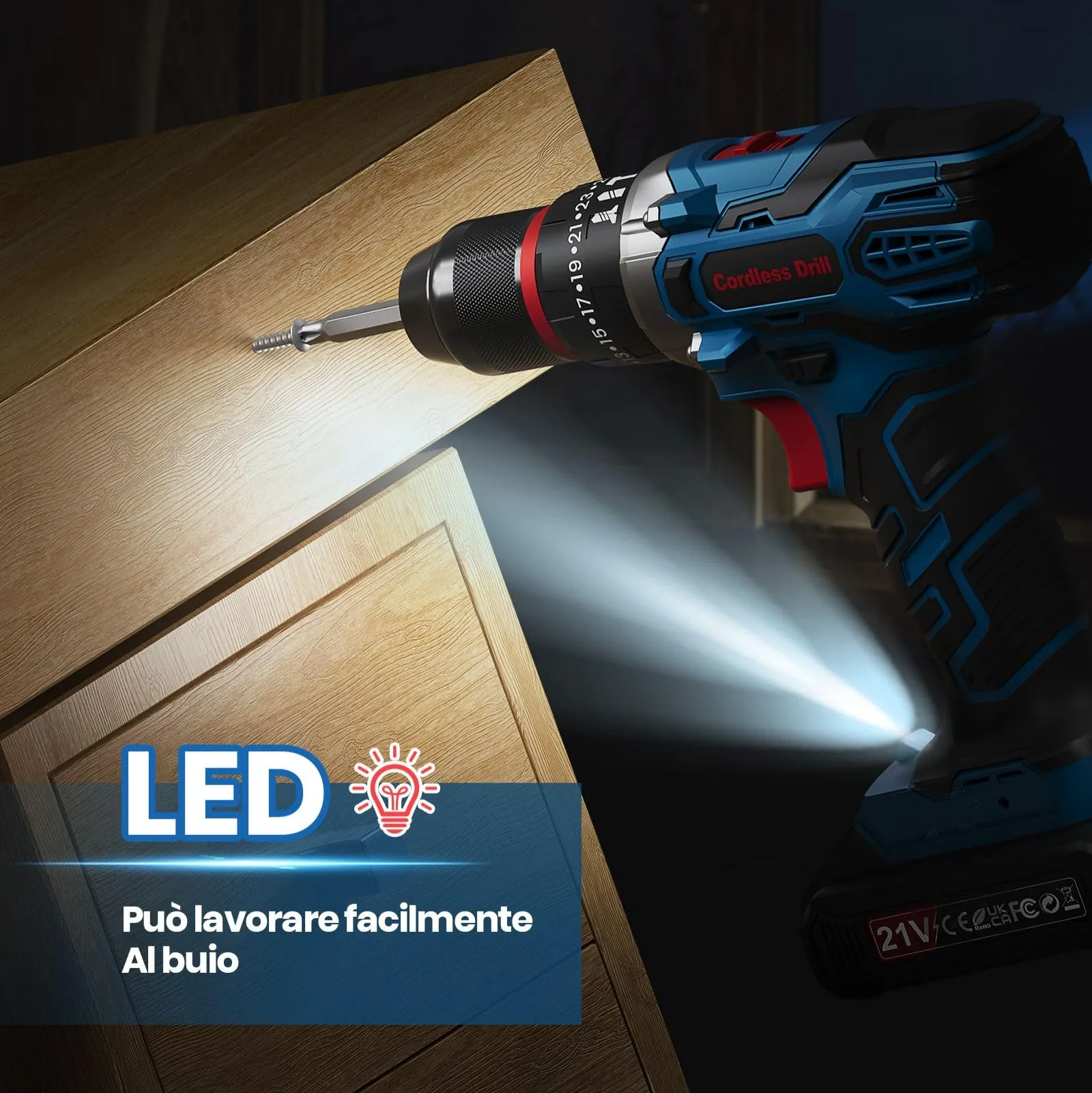 FAHEFANA Trapano a Percussione 21V BH0621T con 2 Batterie 2.0Ah, Coppia 45Nm, 2 Velocità, Set di Accessori 29 Pezzi e Valigetta - immagine 6
