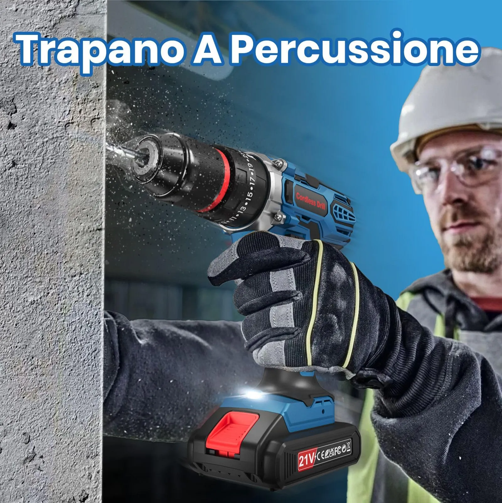 FAHEFANA Trapano a Percussione 21V BH0621T con 2 Batterie 2.0Ah, Coppia 45Nm, 2 Velocità, Set di Accessori 29 Pezzi e Valigetta - immagine 7