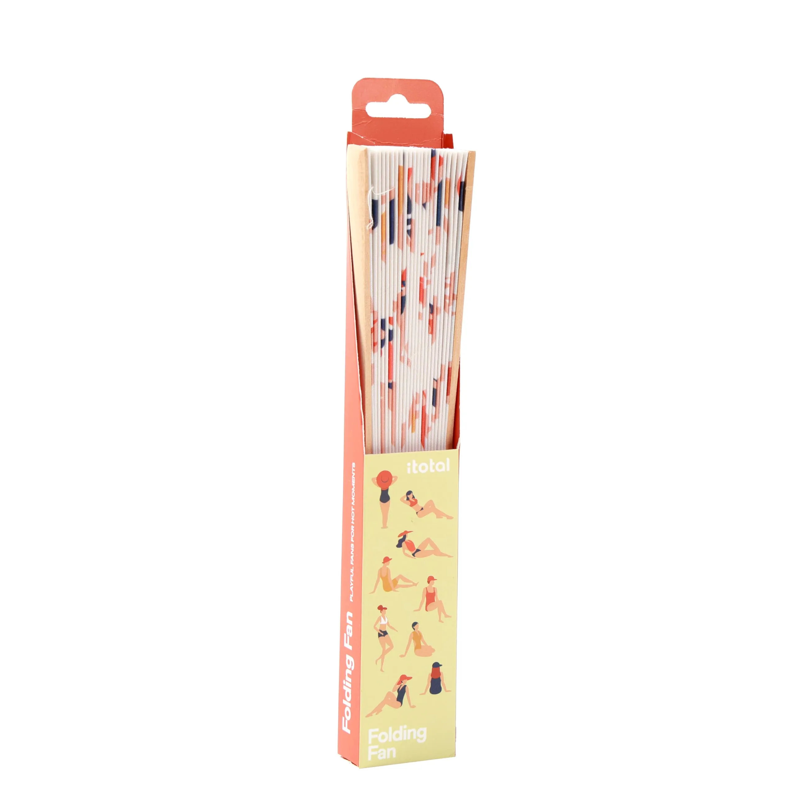 I-TOTAL Ventaglio a Mano in Legno e Tessuto, 42 x 23 cm, Beach - immagine 3