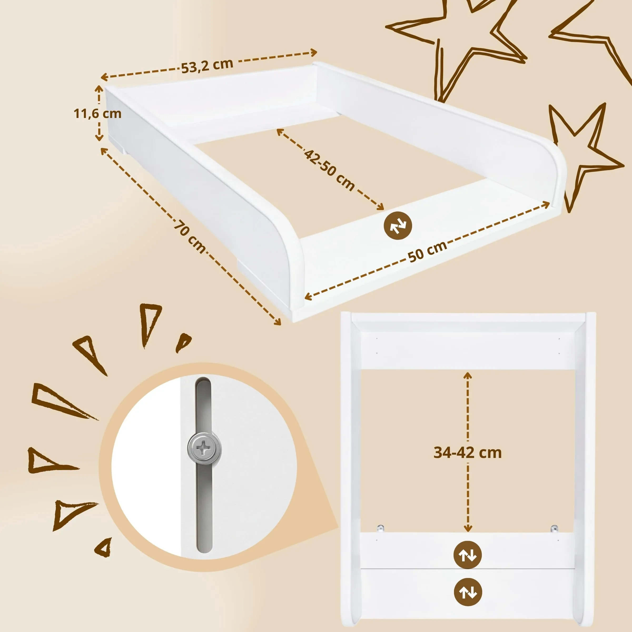 ComfortCove Fasciatoio per Comò, Sponde Arrotondate, 53,2 x 70 cm, Bianco - immagine 6