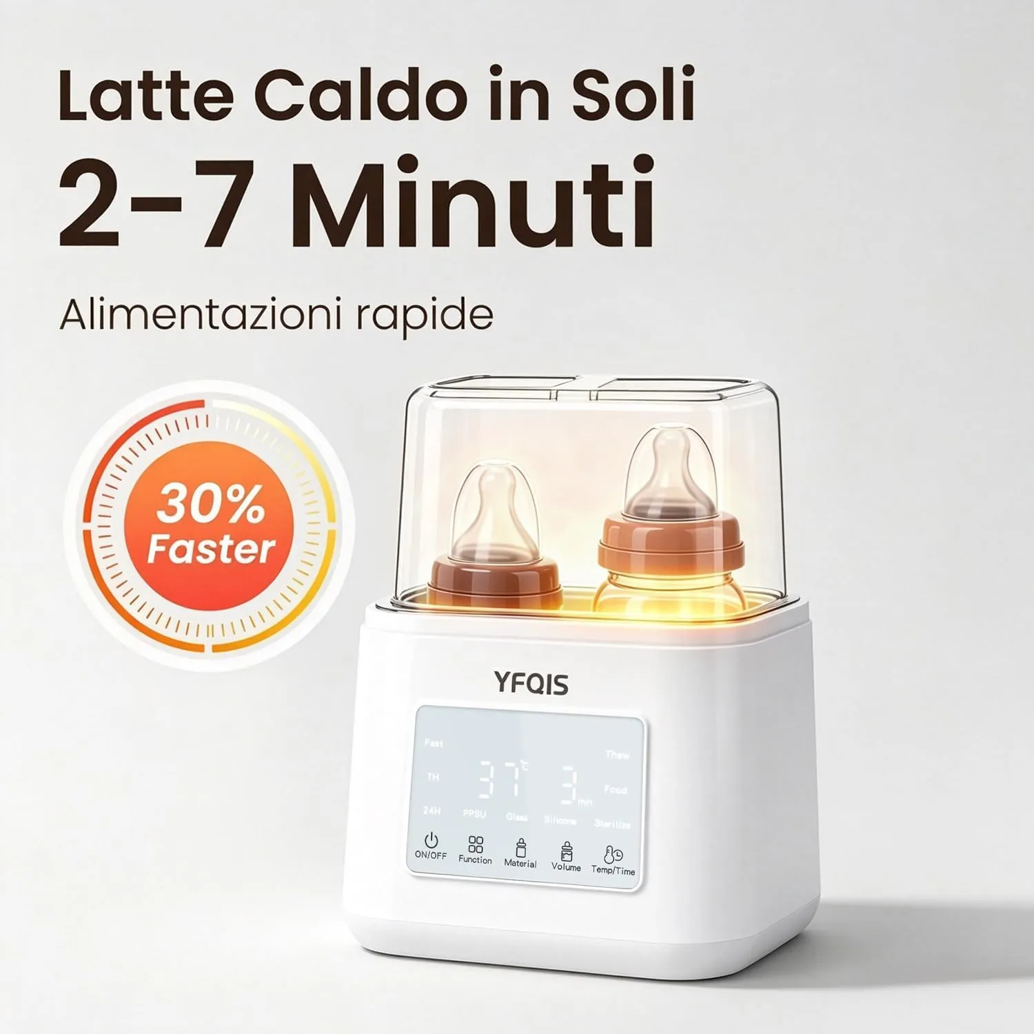 YFQIS Scaldabiberon e Sterilizzatore Biberon 10 in 1, 230W con Display LCD e Timer - immagine 3