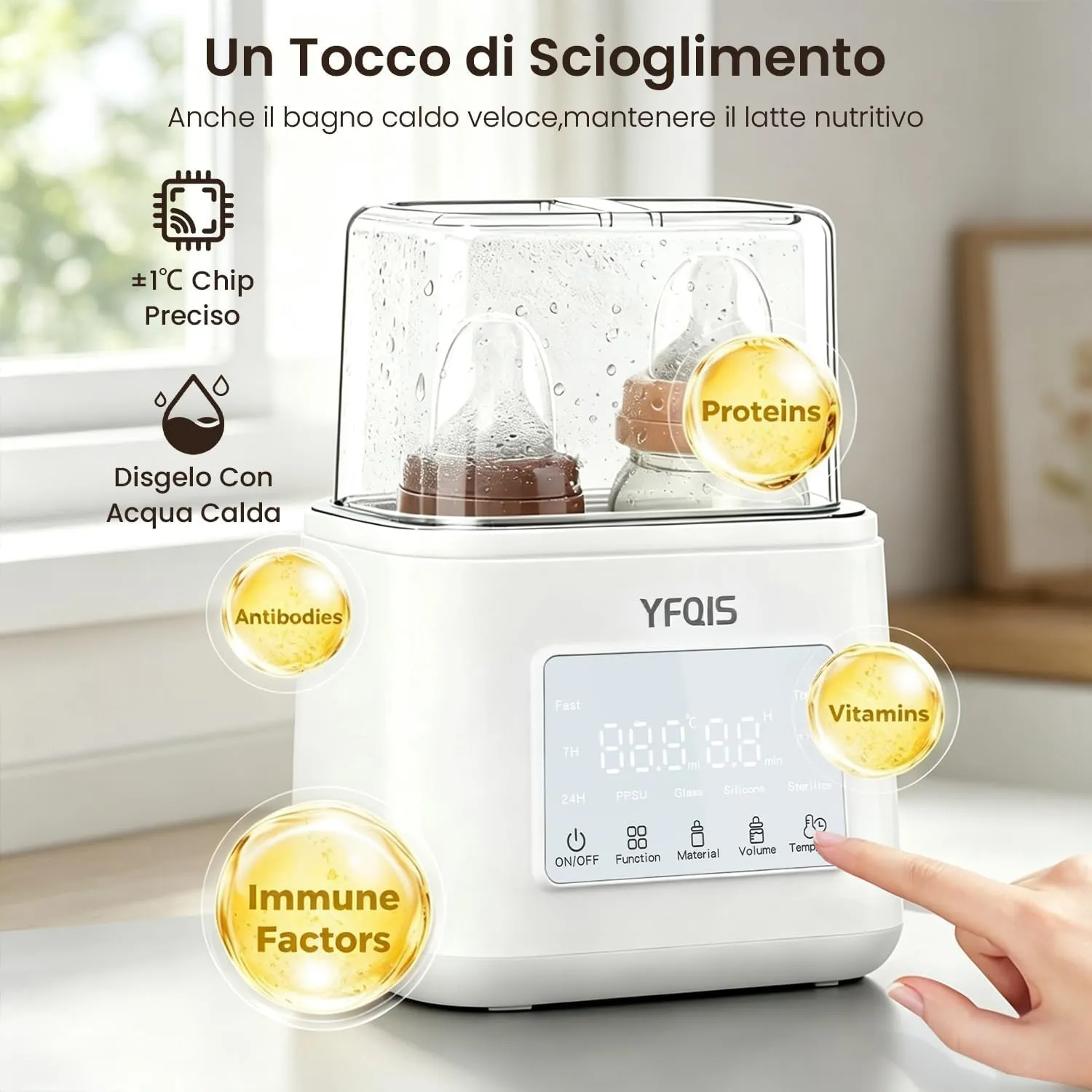 YFQIS Scaldabiberon e Sterilizzatore Biberon 10 in 1, 230W con Display LCD e Timer - immagine 5