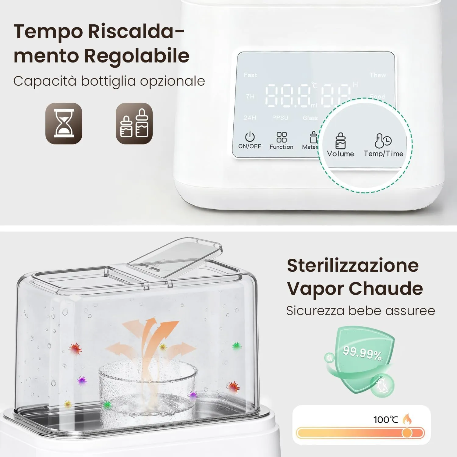 YFQIS Scaldabiberon e Sterilizzatore Biberon 10 in 1, 230W con Display LCD e Timer - immagine 6