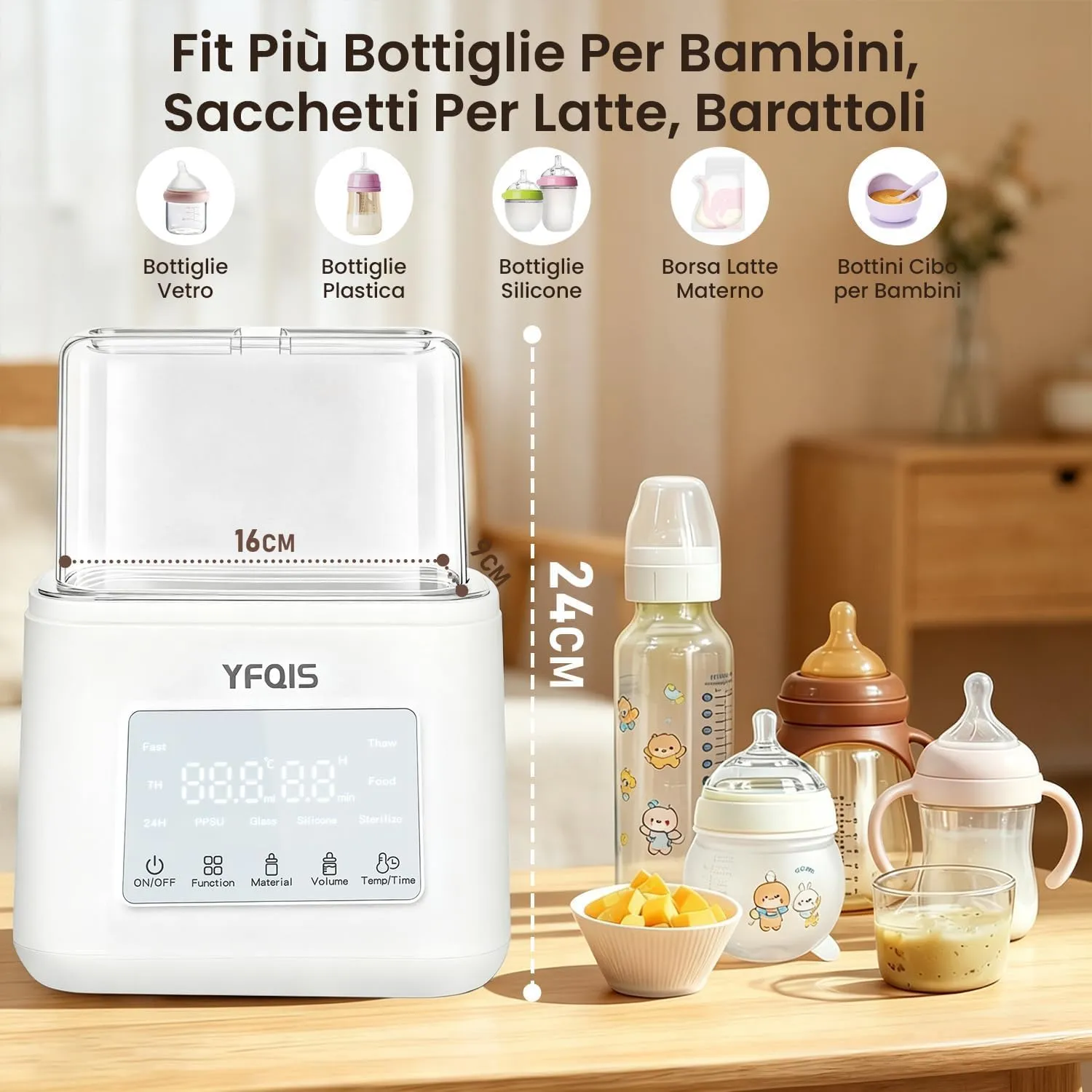 YFQIS Scaldabiberon e Sterilizzatore Biberon 10 in 1, 230W con Display LCD e Timer - immagine 7