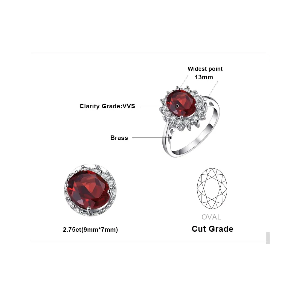 JewelryPalace Anello Halo Donna placcato oro bianco 14K Garnet Colored Cubic Zirconia, Pietra Ovale, Misura 11.5 - immagine 2