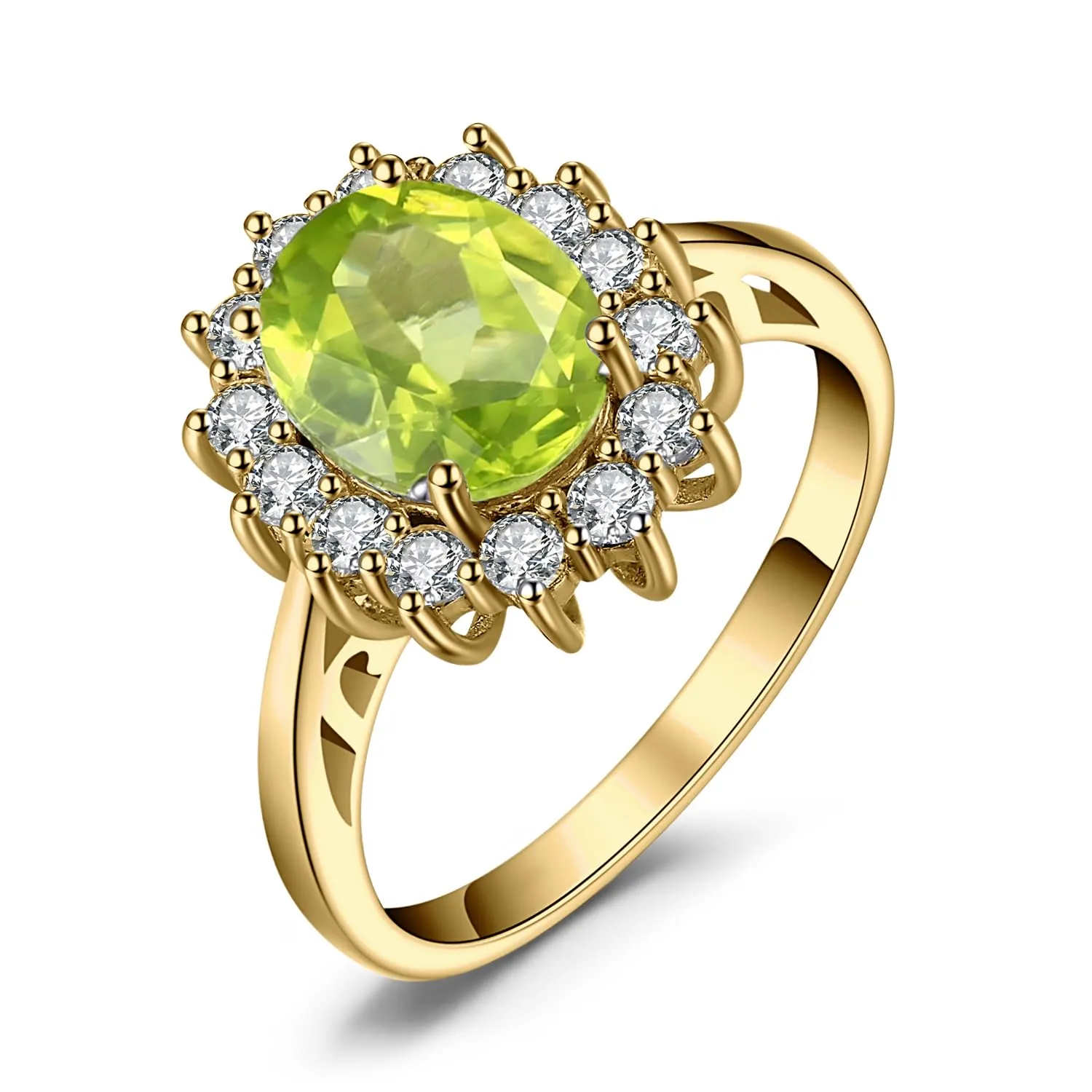 JewelryPalace Anello Halo Donna in Oro Giallo 14K con Peridoto Verde Naturale e Zirconi, Misura 17 - immagine 1