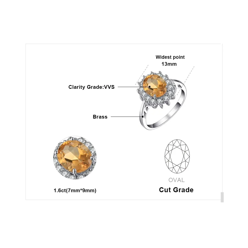JewelryPalace Anello Halo Donna placcato oro bianco 14K Citrine Colored Nano Crystal Pietra Ovale con Zirconi, Misura 16 - immagine 2