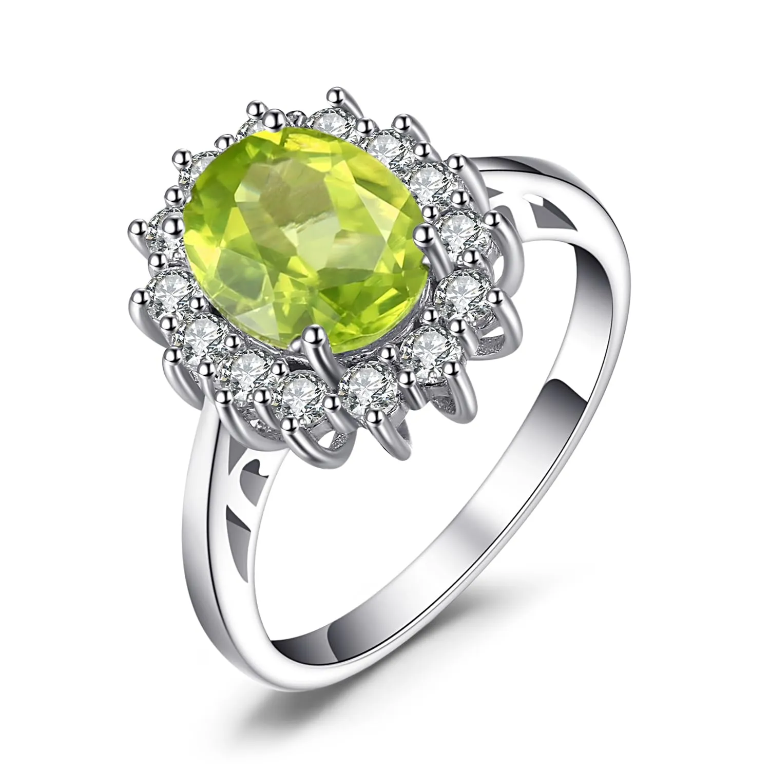 JewelryPalace Anello Halo Donna in Oro Bianco 14K con Peridoto Verde Naturale e Zirconi, Misura 19.5 - immagine 1