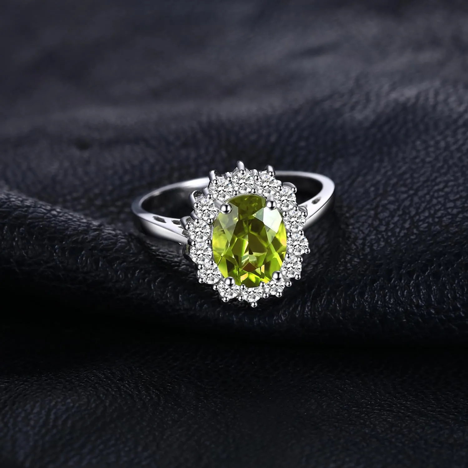 JewelryPalace Anello Halo Donna in Oro Bianco 14K con Peridoto Verde Naturale e Zirconi, Misura 21 - immagine 3