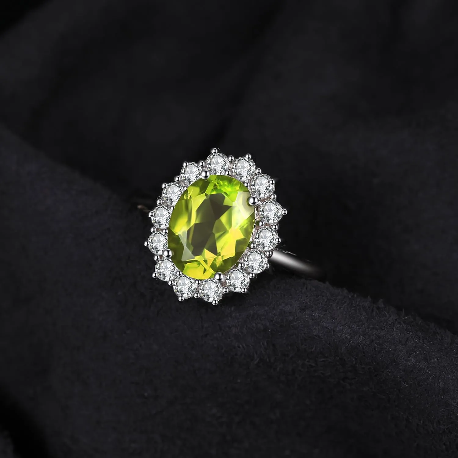 JewelryPalace Anello Halo Donna in Oro Bianco 14K con Peridoto Verde Naturale e Zirconi, Misura 21 - immagine 5