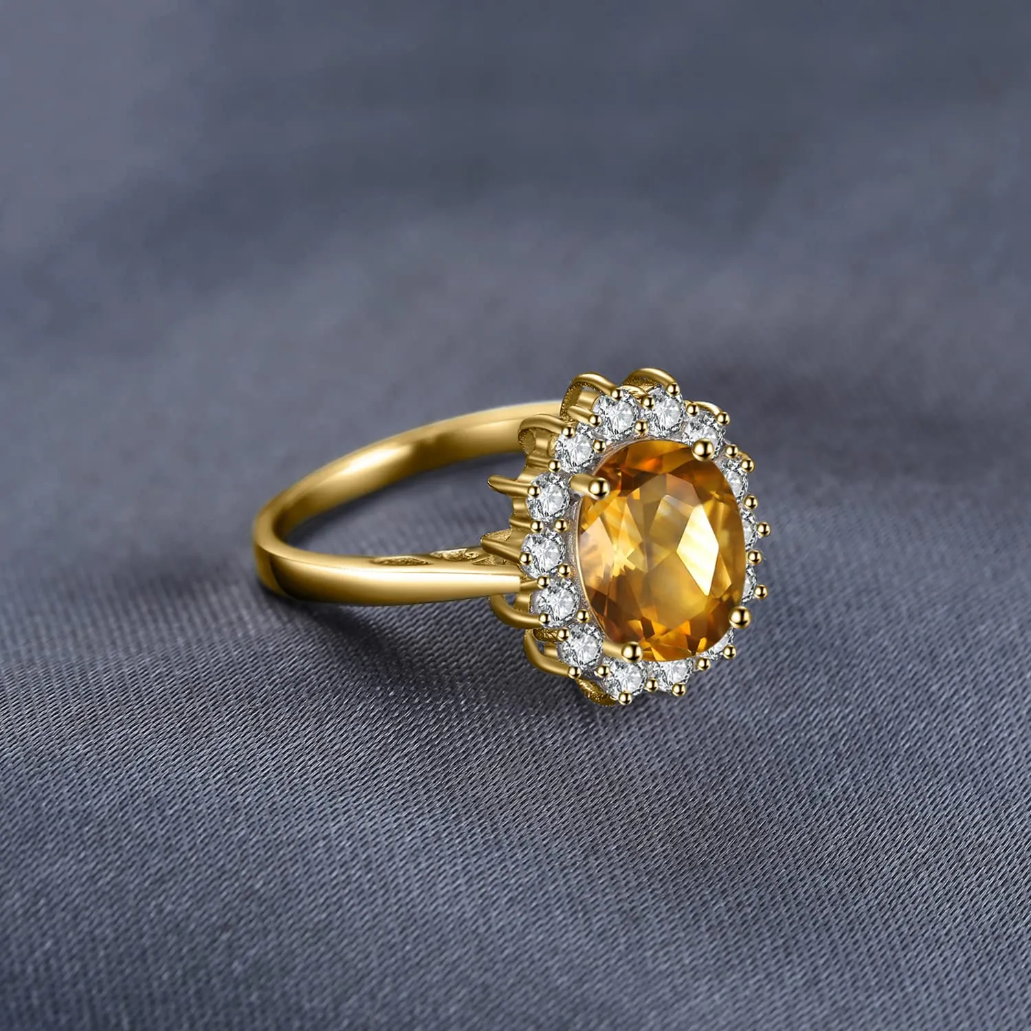JewelryPalace Anello Halo Donna placcato oro giallo 14K Citrine Colored Nano Crystal, Misura 10.5 - immagine 5