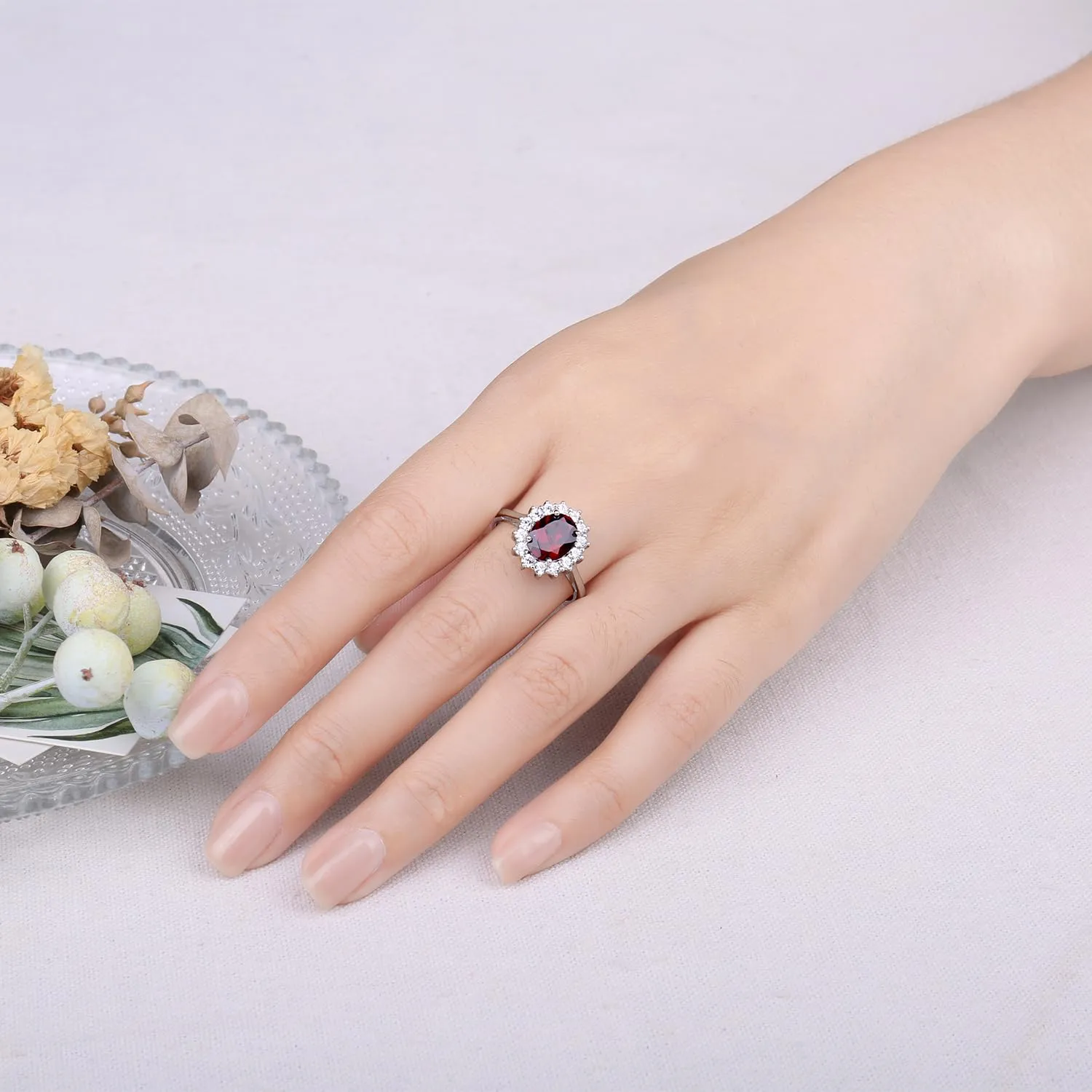 JewelryPalace Anello Halo Donna placcato oro bianco 14K Garnet Colored Cubic Zirconia, Pietra Ovale, Misura 17 - immagine 4