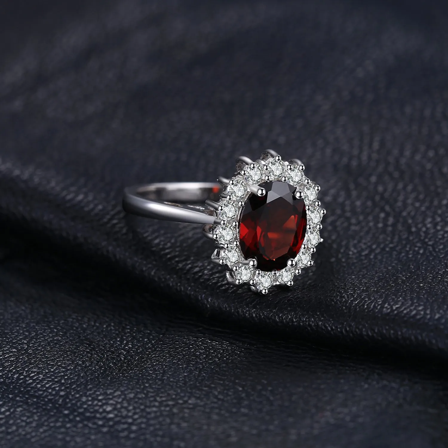 JewelryPalace Anello Halo Donna Placcato Oro Bianco 14K con Garnet Colored Cubic Zirconia Ovale - immagine 5