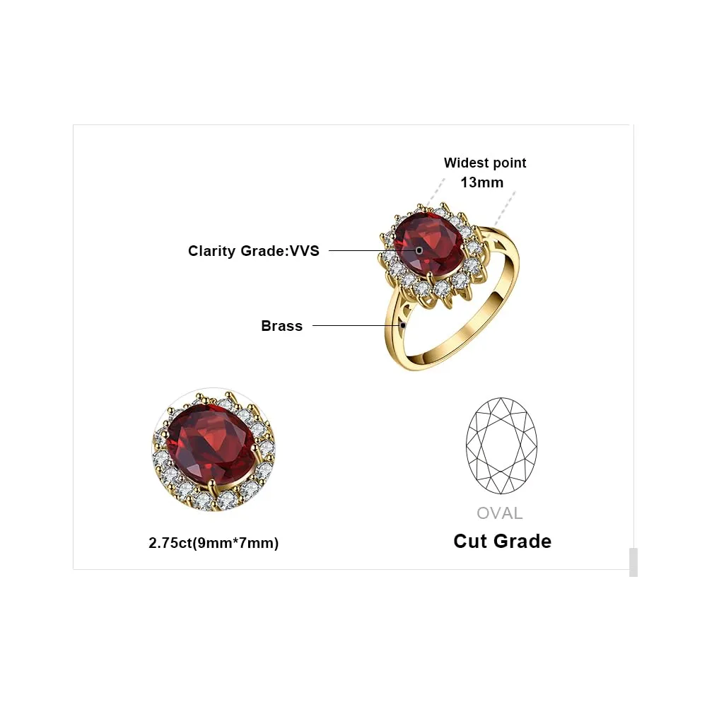 JewelryPalace Anello Halo Donna placcato oro giallo 14K Garnet Colored Cubic Zirconia, Misura 16 - immagine 2