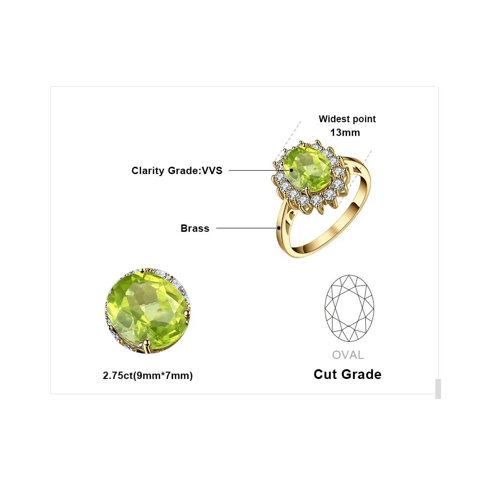 JewelryPalace Anello Halo Donna placcato oro giallo 14K con Peridoto Verde Naturale e Zirconi, Misura 18.5 - immagine 2