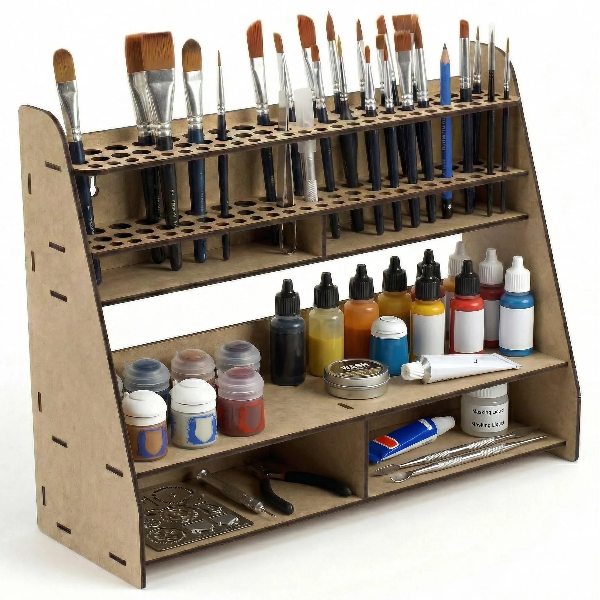 PROSCALE Organizzatore Pennelli, Strumenti e Vernici per Modellismo e Miniature - Kit Taglio Laser MDF - Compatibile con Vallejo, Citadel, Army Painter, AK - immagine 1