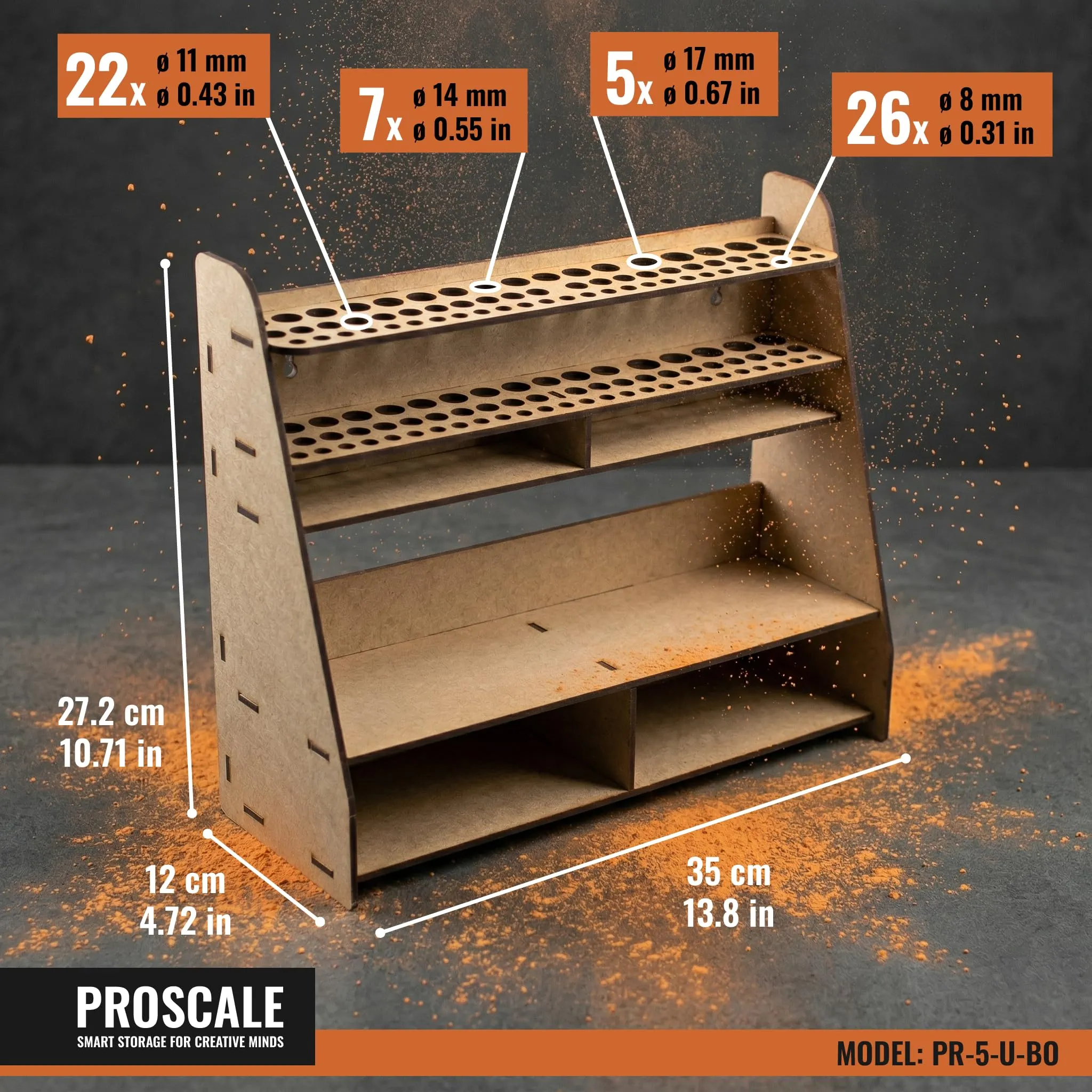 PROSCALE Organizzatore Pennelli, Strumenti e Vernici per Modellismo e Miniature - Kit Taglio Laser MDF - Compatibile con Vallejo, Citadel, Army Painter, AK - immagine 2