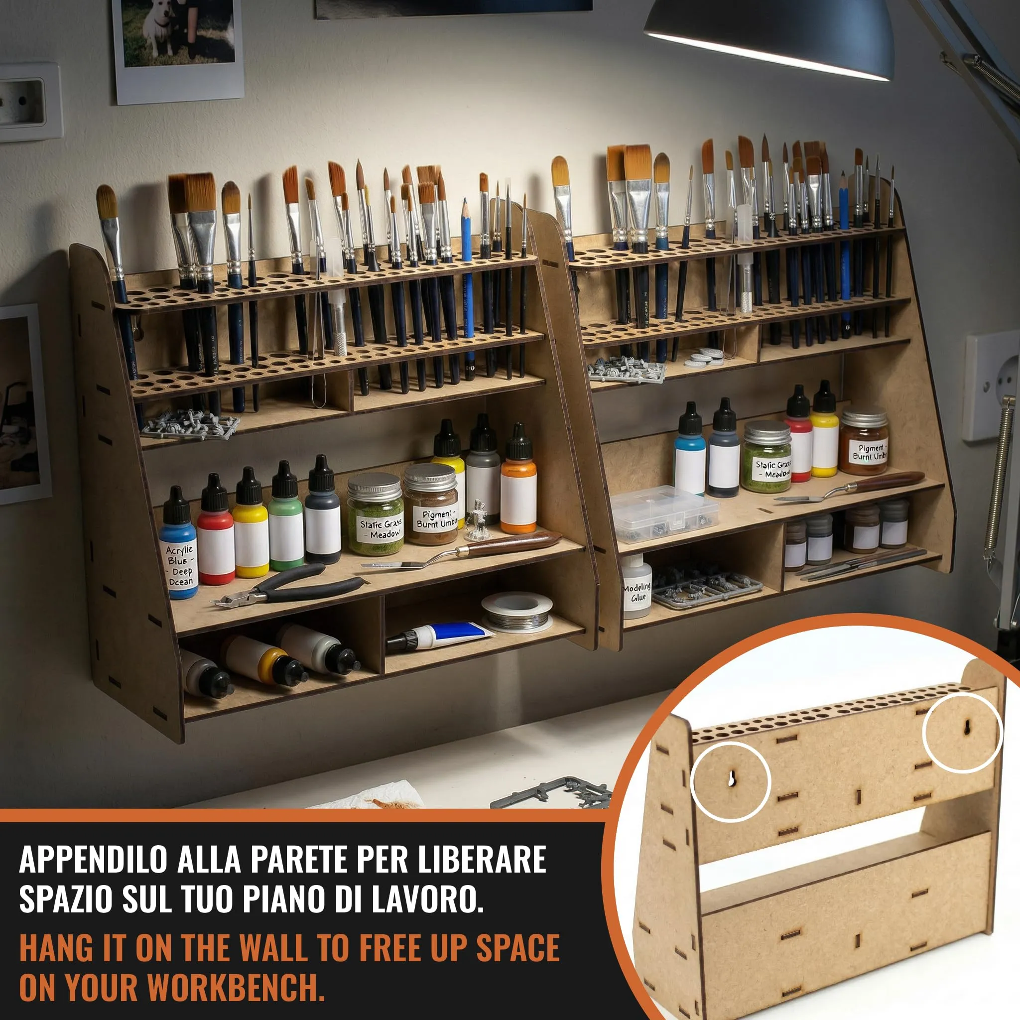 PROSCALE Organizzatore Pennelli, Strumenti e Vernici per Modellismo e Miniature - Kit Taglio Laser MDF - Compatibile con Vallejo, Citadel, Army Painter, AK - immagine 4