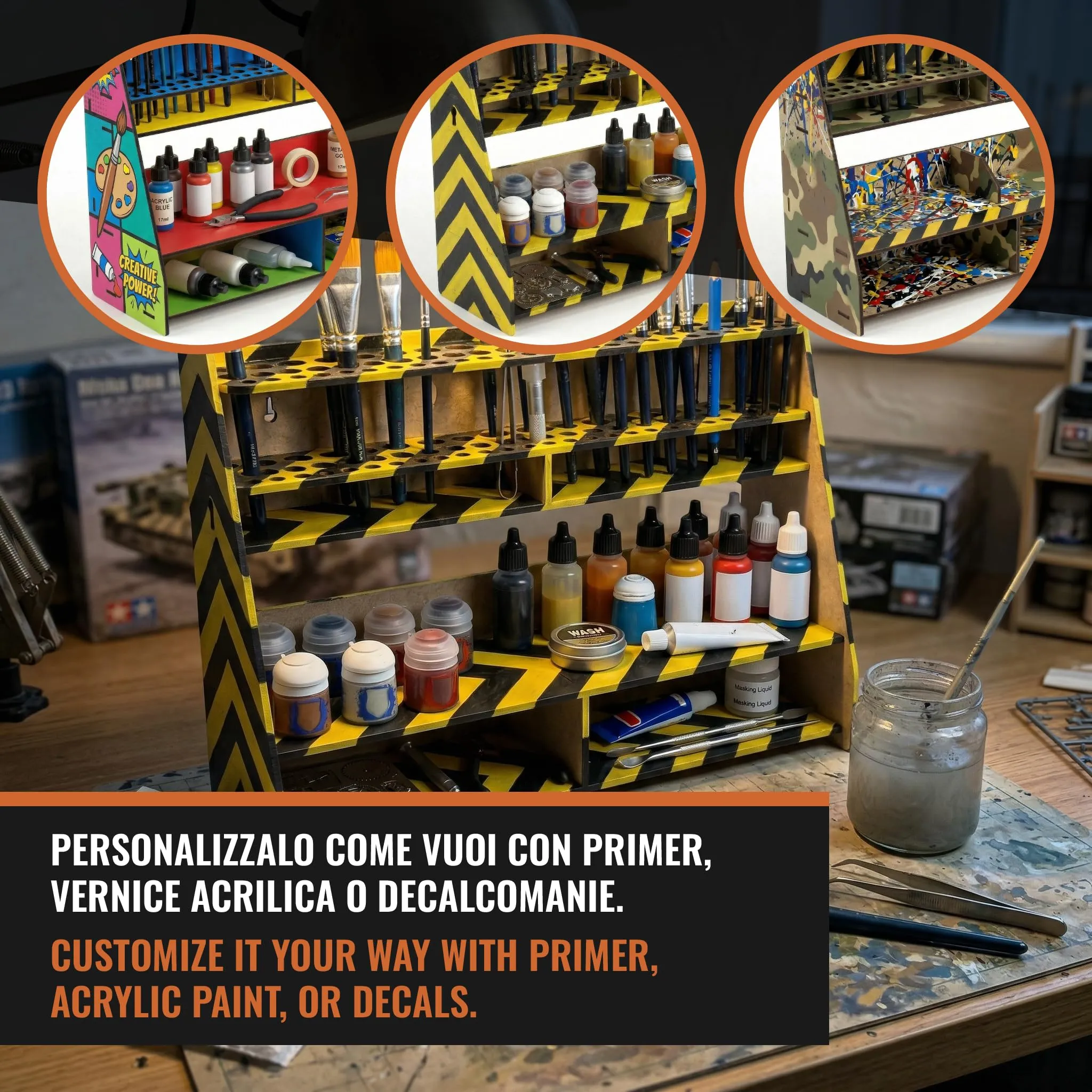 PROSCALE Organizzatore Pennelli, Strumenti e Vernici per Modellismo e Miniature - Kit Taglio Laser MDF - Compatibile con Vallejo, Citadel, Army Painter, AK - immagine 6