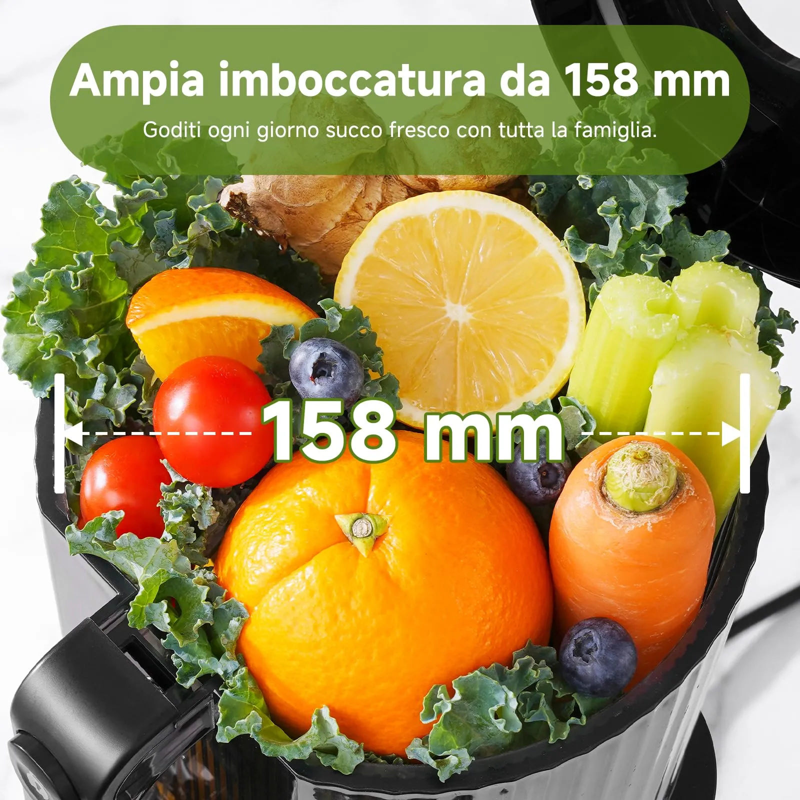AMZCHEF Estrattore di Succo a Freddo, Bocca Larga 158 mm, 2.5 L, 2 Filtri per Succo e Gelato - immagine 2
