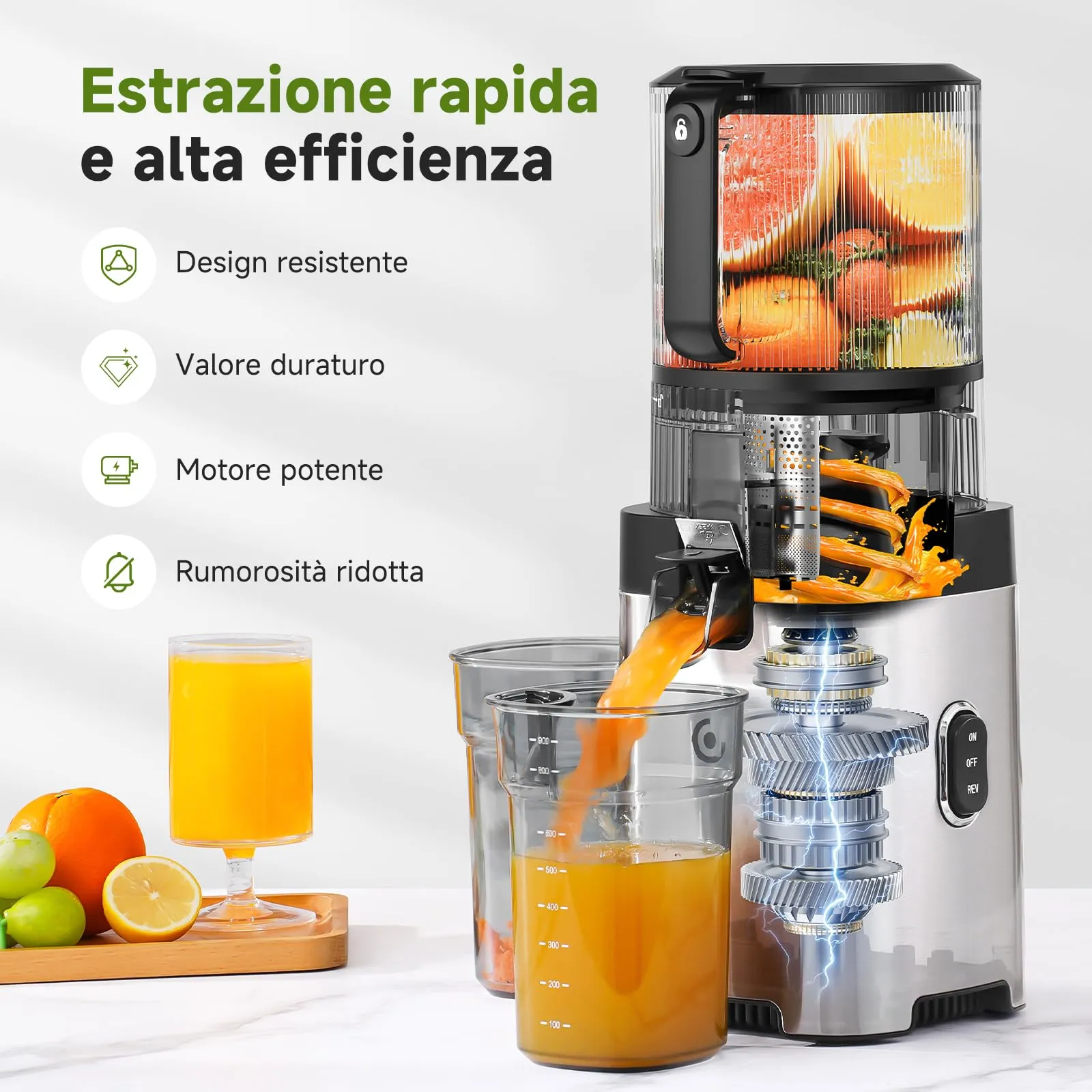 AMZCHEF Estrattore di Succo a Freddo, Bocca Larga 158 mm, 2.5 L, 2 Filtri per Succo e Gelato - immagine 4