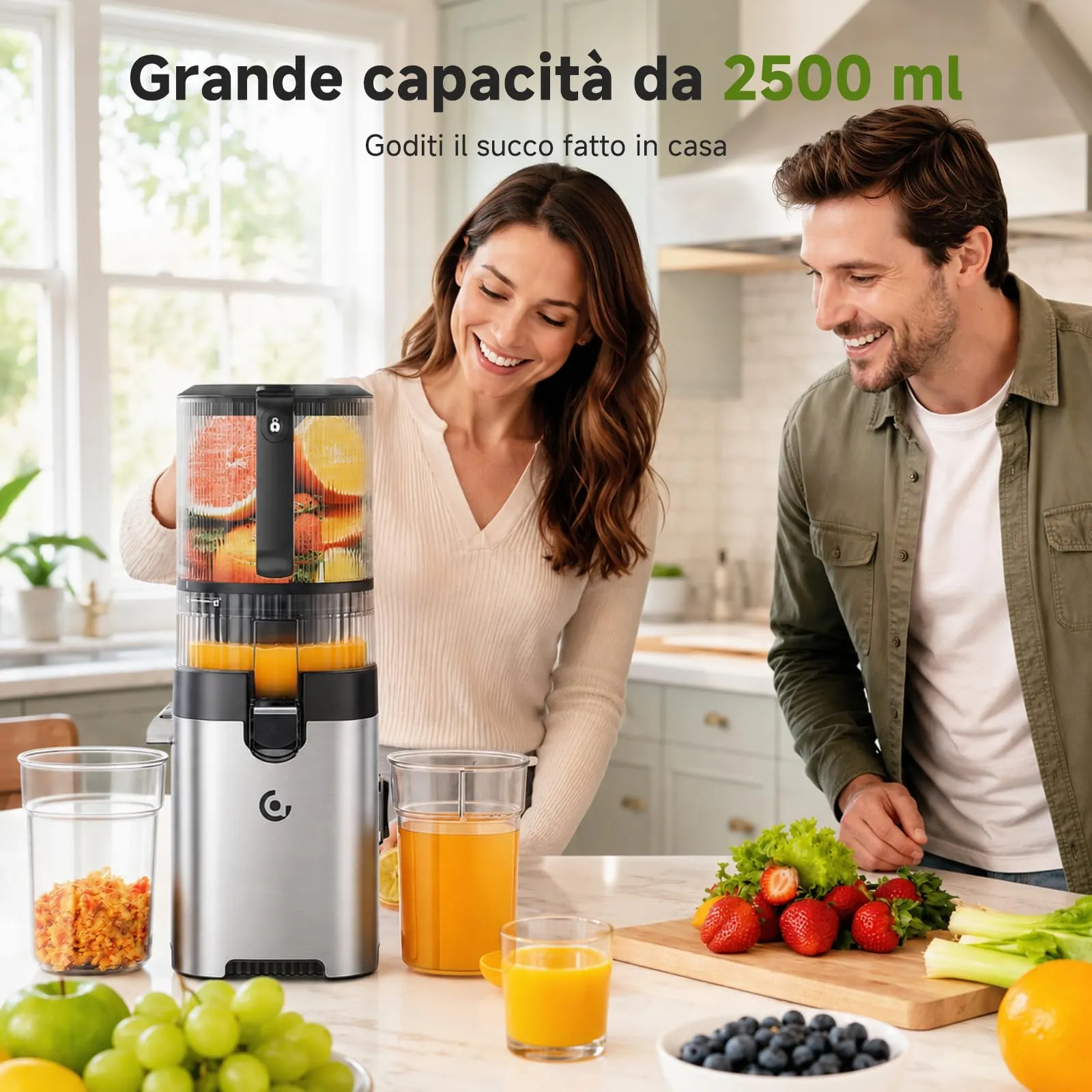 AMZCHEF Estrattore di Succo a Freddo, Bocca Larga 158 mm, 2.5 L, 2 Filtri per Succo e Gelato - immagine 6