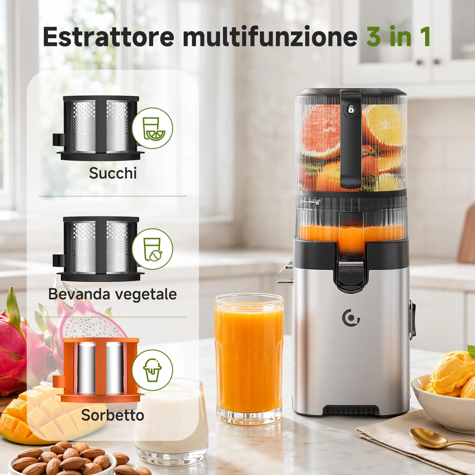 AMZCHEF Estrattore di Succo a Freddo, Bocca Larga 158 mm, 2.5 L, 2 Filtri per Succo e Gelato - immagine 7