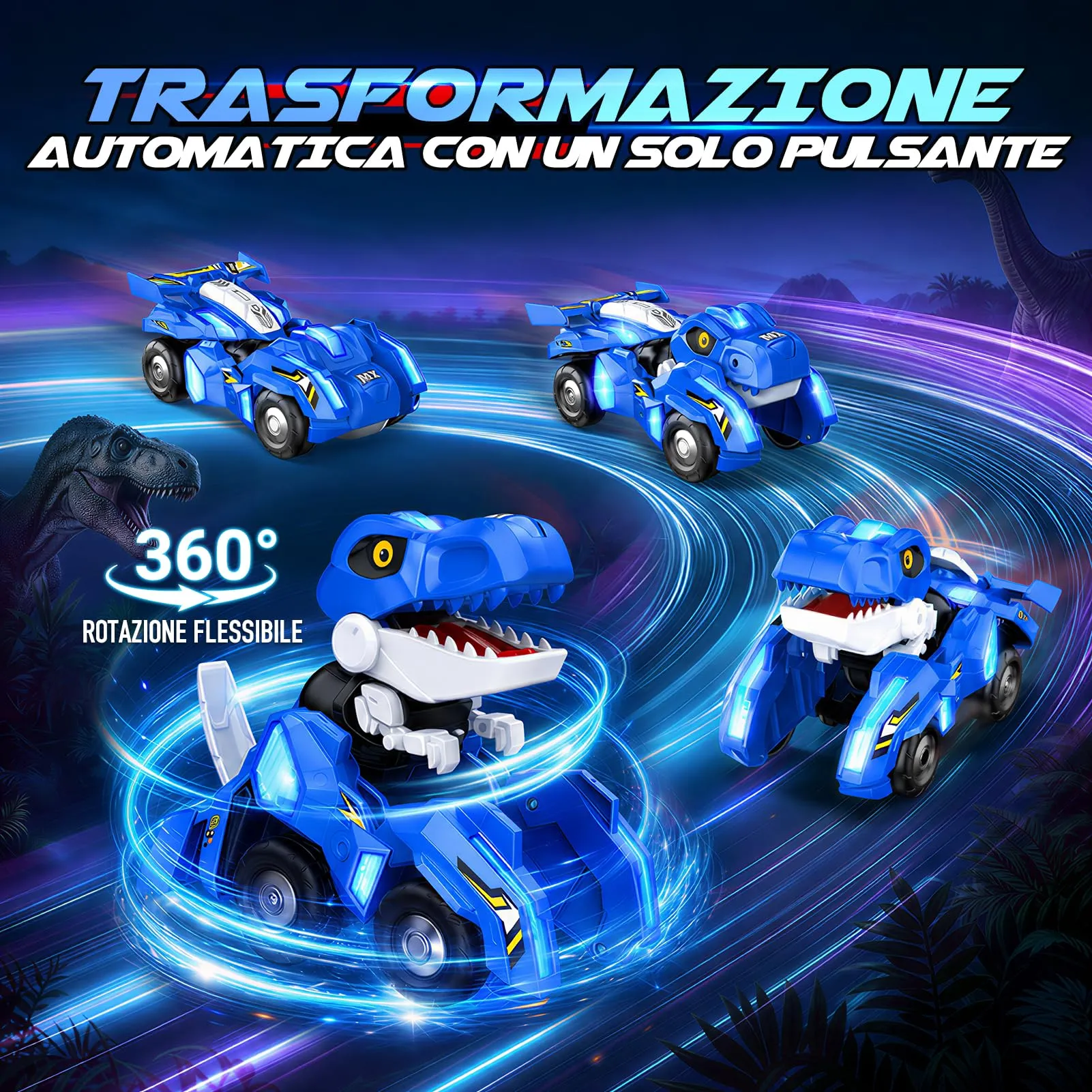 HappyGoLucky Macchina Telecomandata Trasformabile in Dinosauro 2 in 1, Blu, WJ121845 - immagine 2