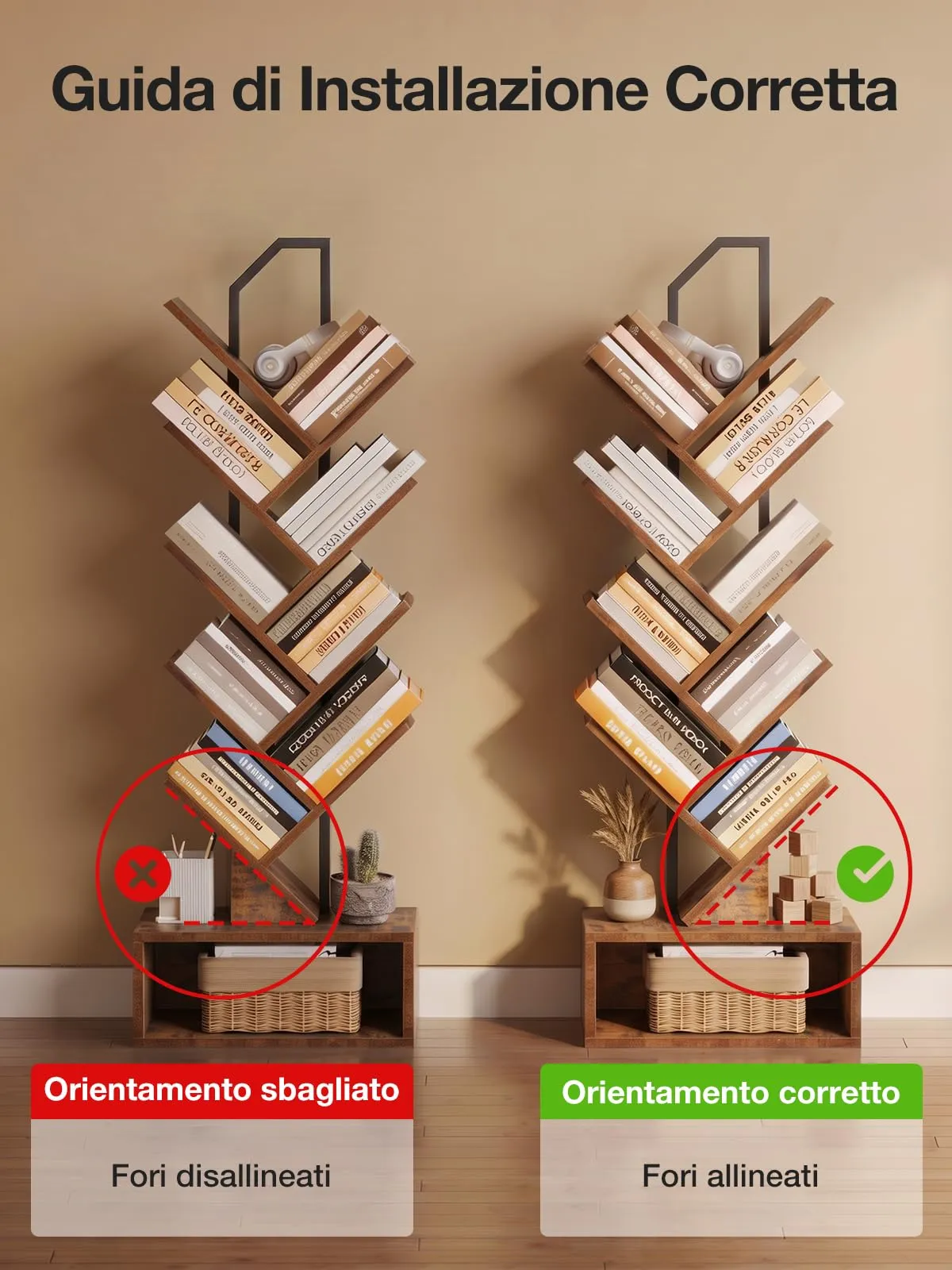 Coleshome Libreria ad Albero, Scaffale a 8 Ripiani, 115cm, Marrone - immagine 3