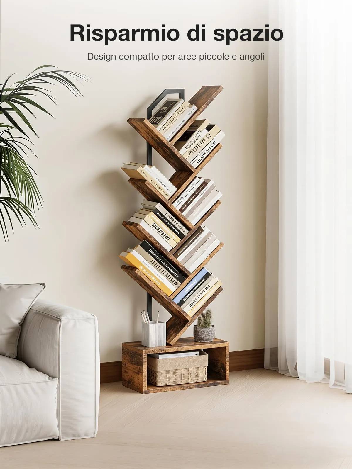 Coleshome Libreria ad Albero, Scaffale a 8 Ripiani, 115cm, Marrone - immagine 4