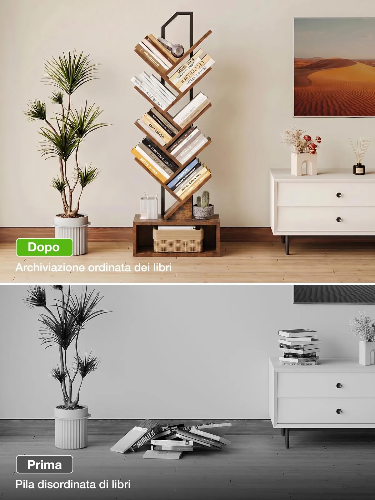 Coleshome Libreria ad Albero, Scaffale a 8 Ripiani, 115cm, Marrone - immagine 5