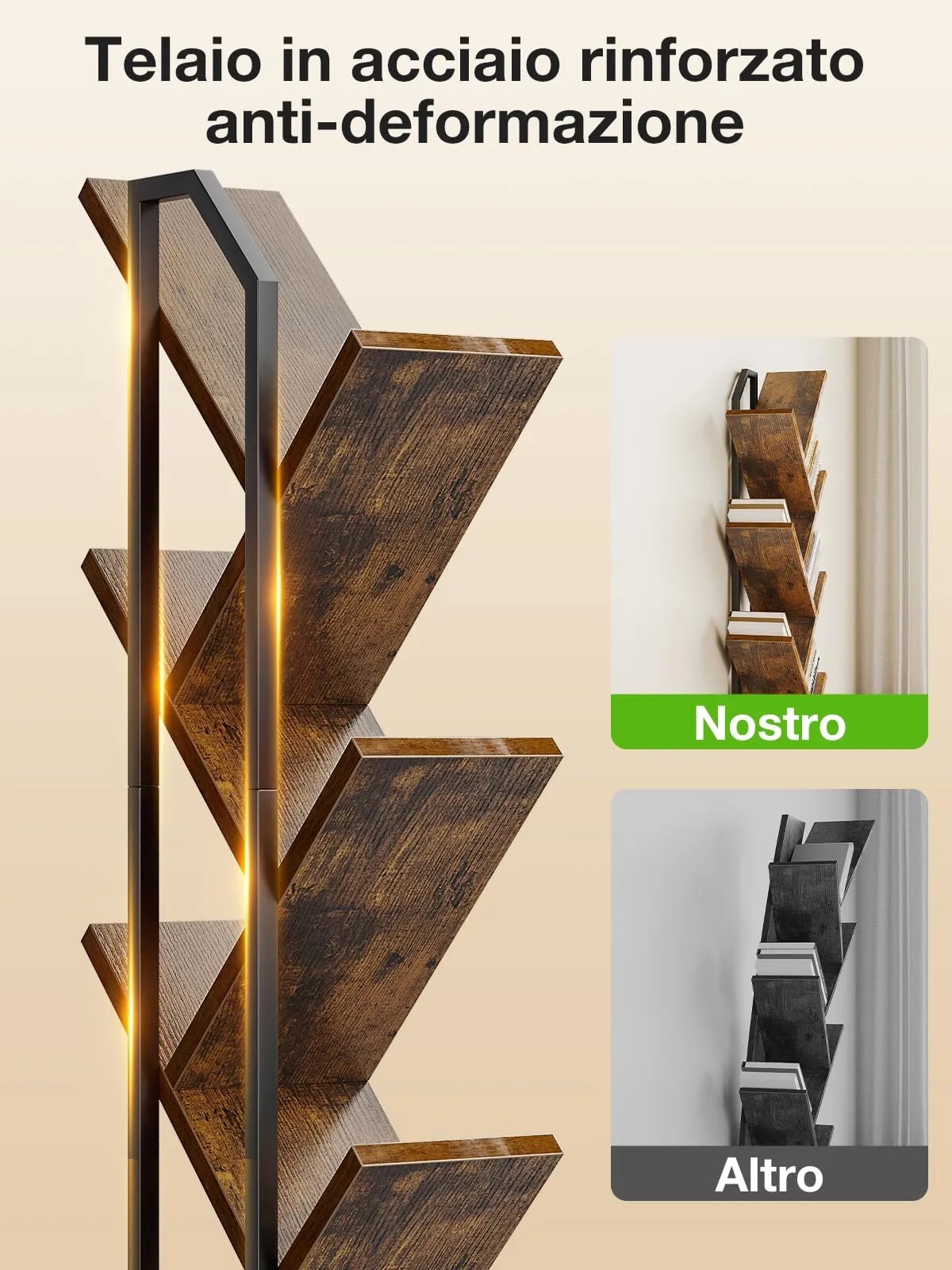 Coleshome Libreria ad Albero, Scaffale a 8 Ripiani, 115cm, Marrone - immagine 6