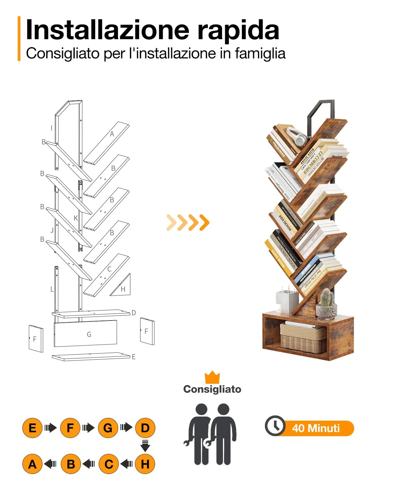 Coleshome Libreria ad Albero, Scaffale a 8 Ripiani, 115cm, Marrone - immagine 8