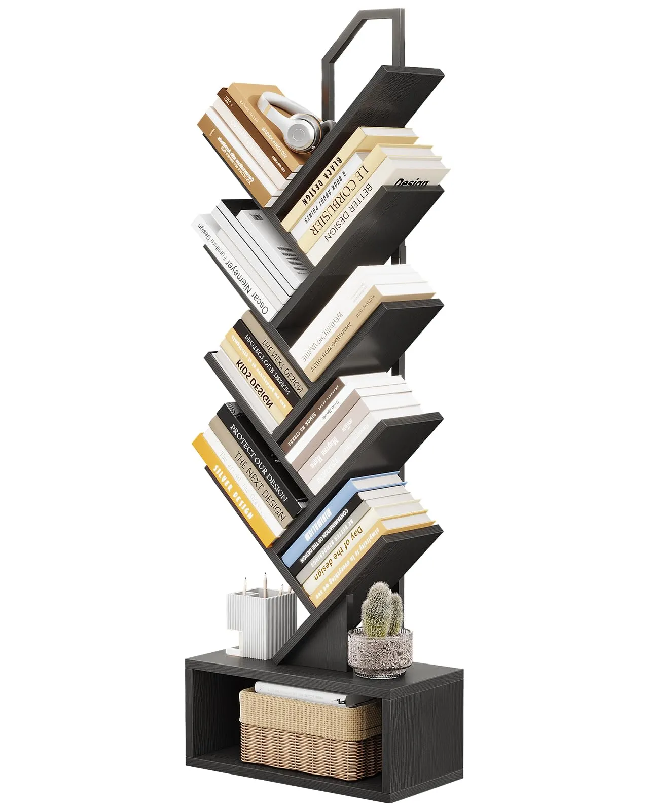 Coleshome Libreria ad Albero, Scaffale a 8 Ripiani 115cm, Nero - immagine 1