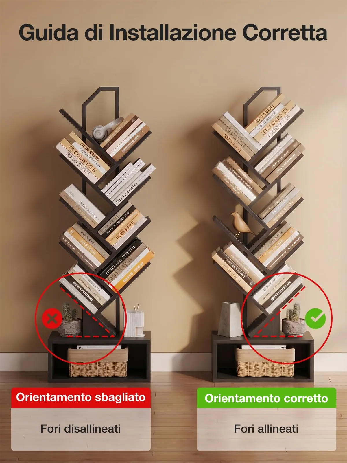 Coleshome Libreria ad Albero, Scaffale a 8 Ripiani 115cm, Nero - immagine 3