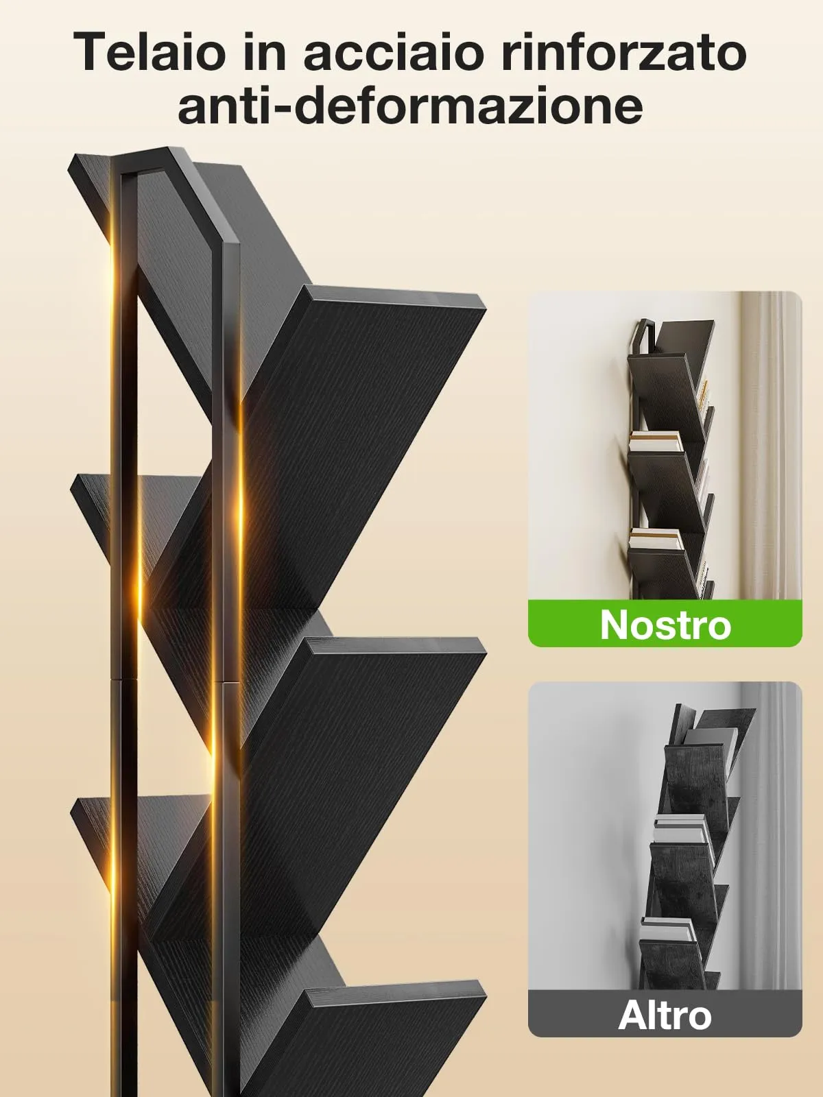 Coleshome Libreria ad Albero, Scaffale a 8 Ripiani 115cm, Nero - immagine 6