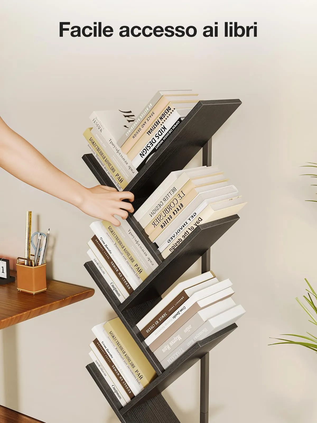 Coleshome Libreria ad Albero, Scaffale a 8 Ripiani 115cm, Nero - immagine 7