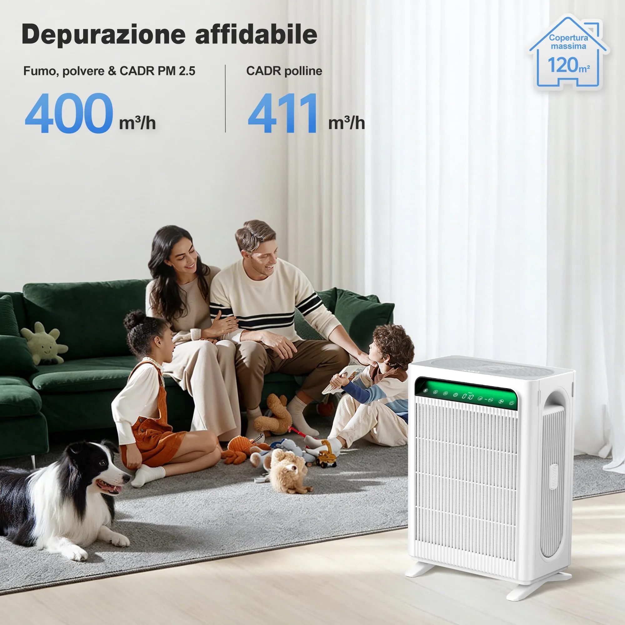 KNKA Purificatore d'Aria con Filtro HEPA e Sensore Intelligente, fino a 120m², Bianco - immagine 2