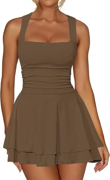 Sukiglam Vestito Donna Estivo Mini Abito Senza Maniche Scollo Quadrato A Line - immagine 1