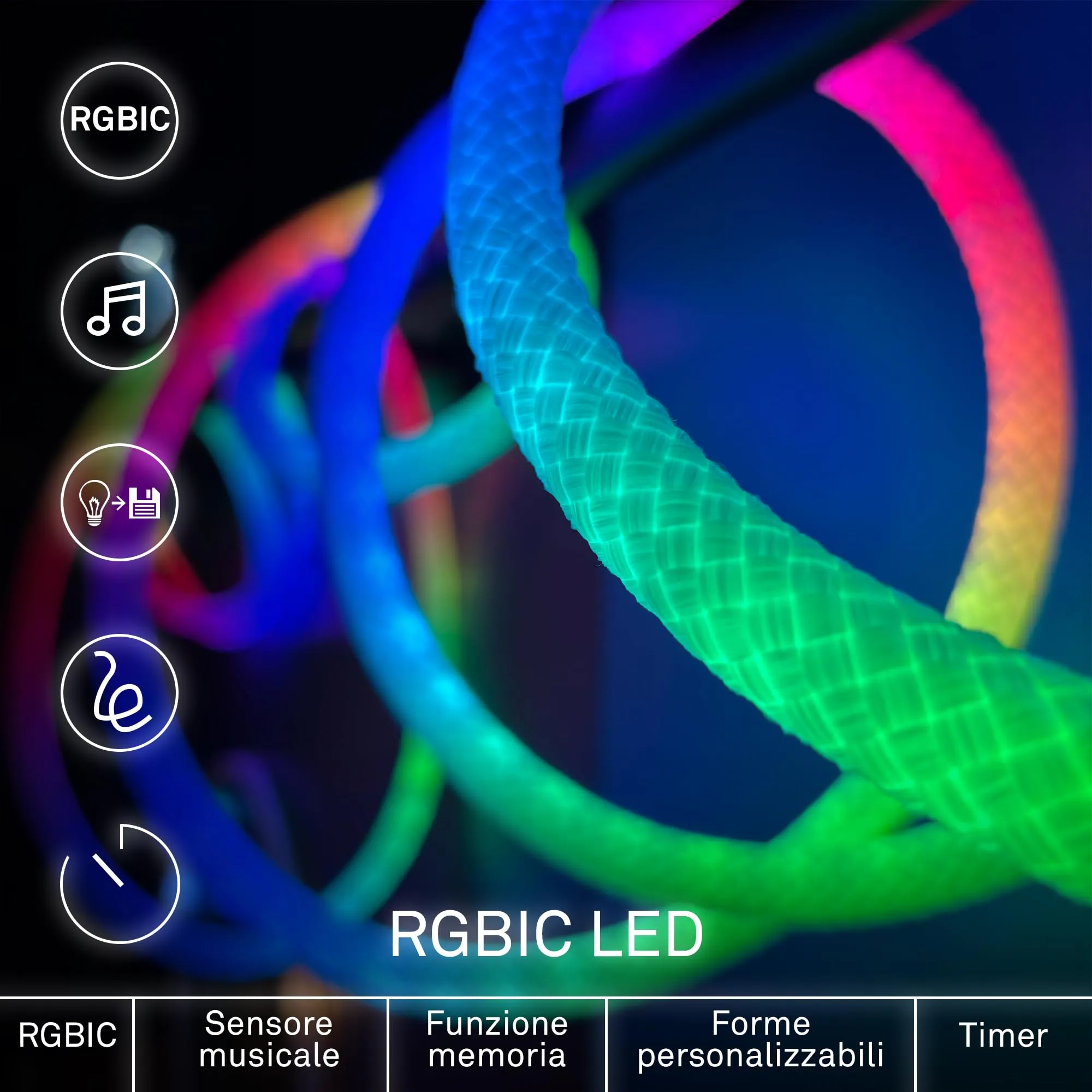 Briloner Striscia LED RGBIC 5m con Telecomando, USB, Luce a 360 Gradi e Sensore Musicale, Effetto Neon Flessibile - immagine 2