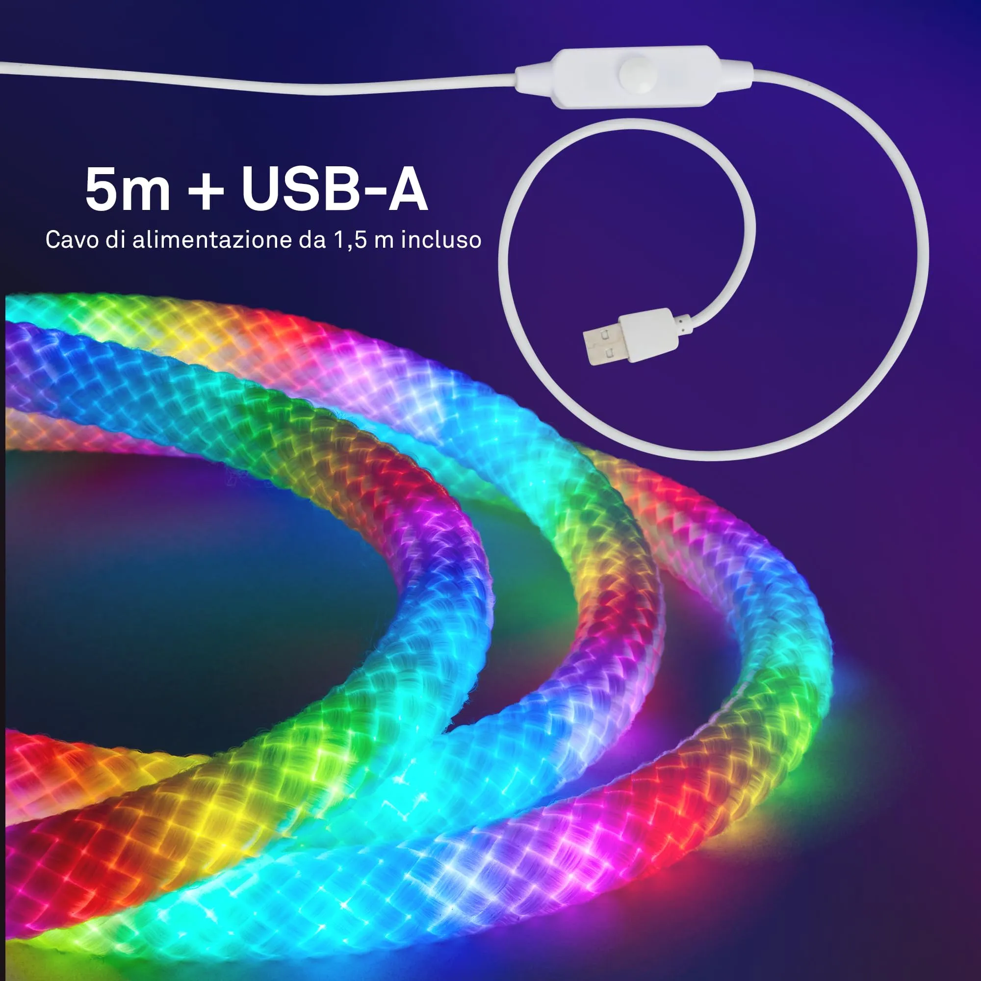 Briloner Striscia LED RGBIC 5m con Telecomando, USB, Luce a 360 Gradi e Sensore Musicale, Effetto Neon Flessibile - immagine 5
