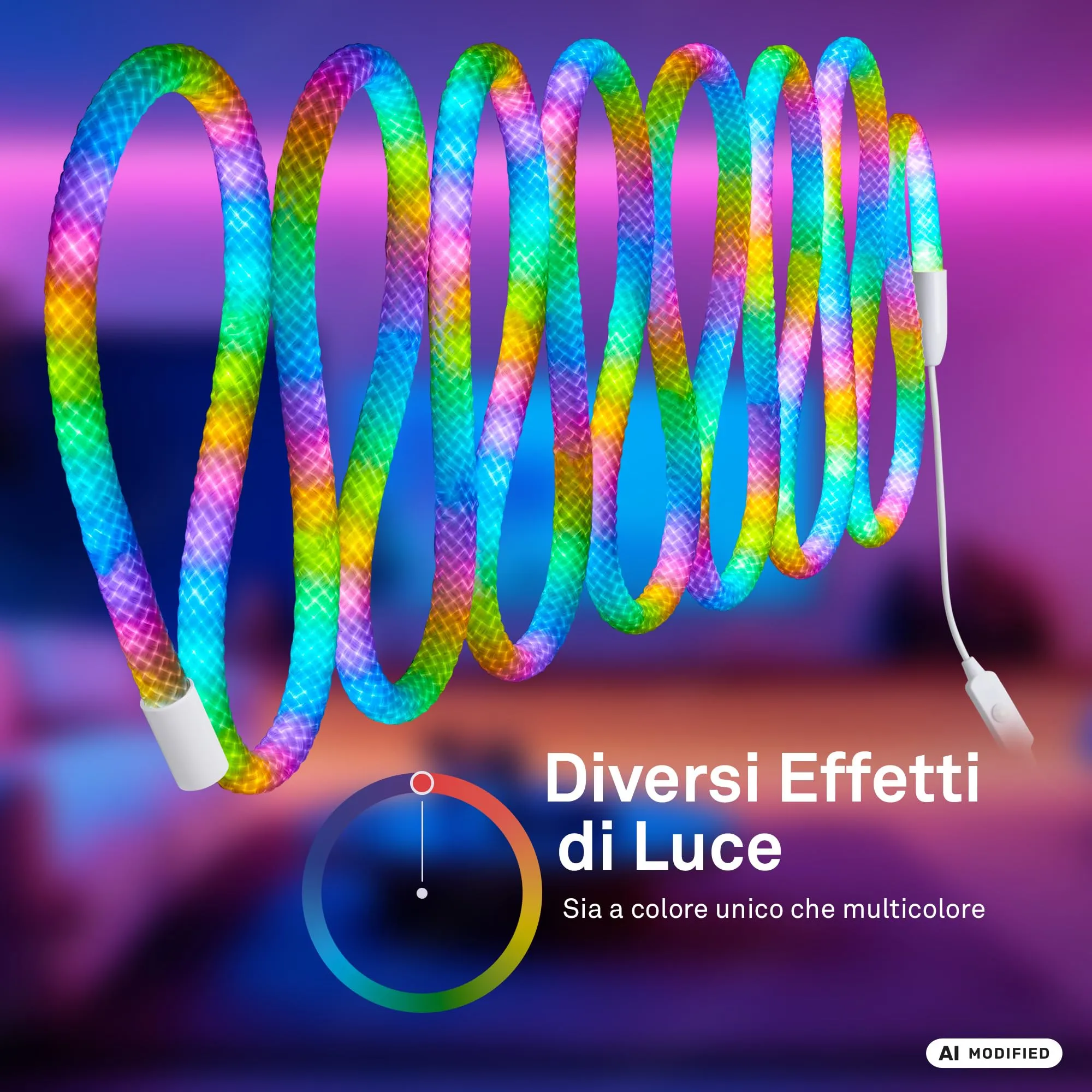 Briloner Striscia LED RGBIC 5m con Telecomando, USB, Luce a 360 Gradi e Sensore Musicale, Effetto Neon Flessibile - immagine 8