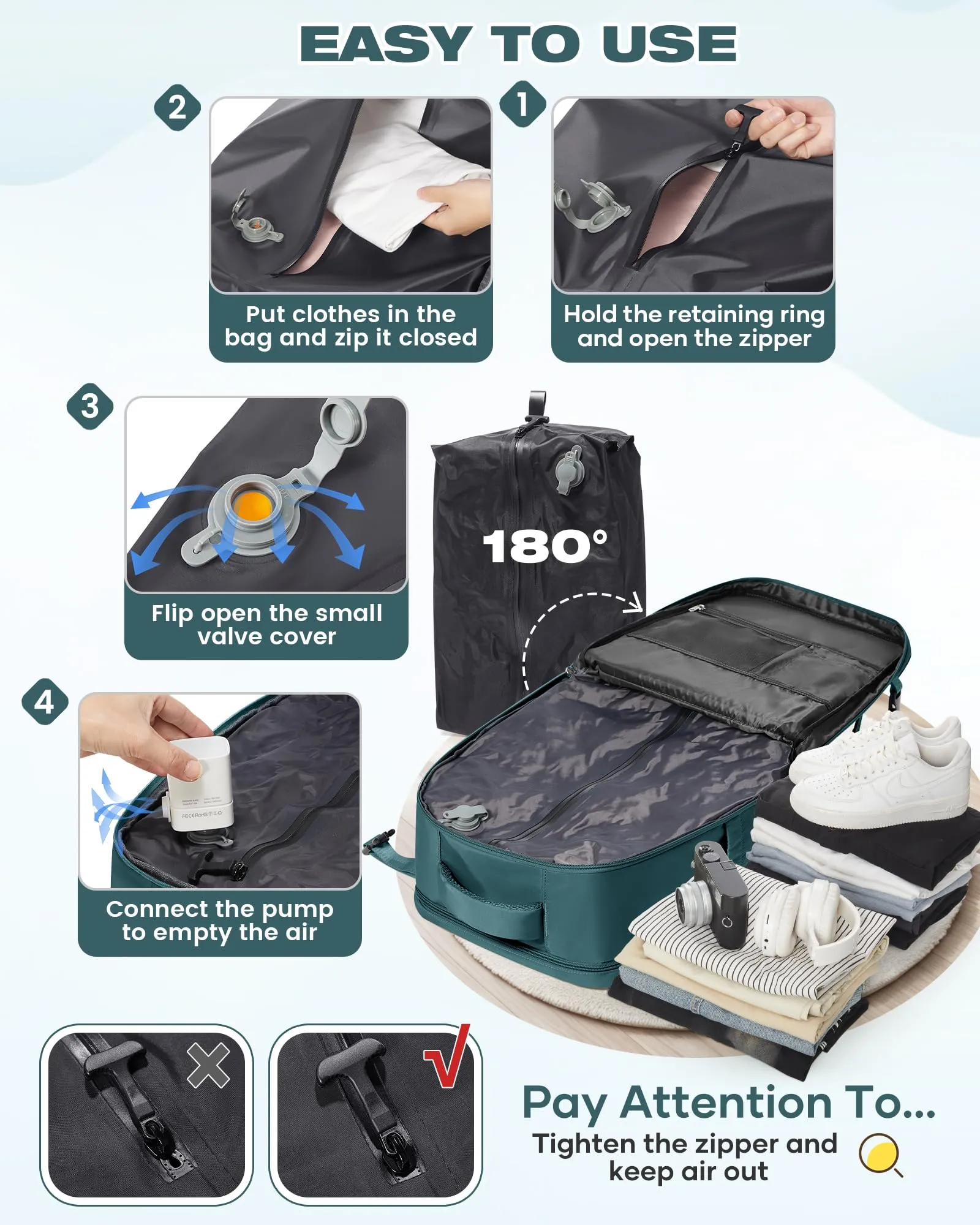 SZLX Zaino da Viaggio Sottovuoto con Pompa 40x30x20 per Ryanair, Wizzair, Vueling, Impermeabile con Scomparto Scarpe e Laptop 14 Pollici - immagine 6