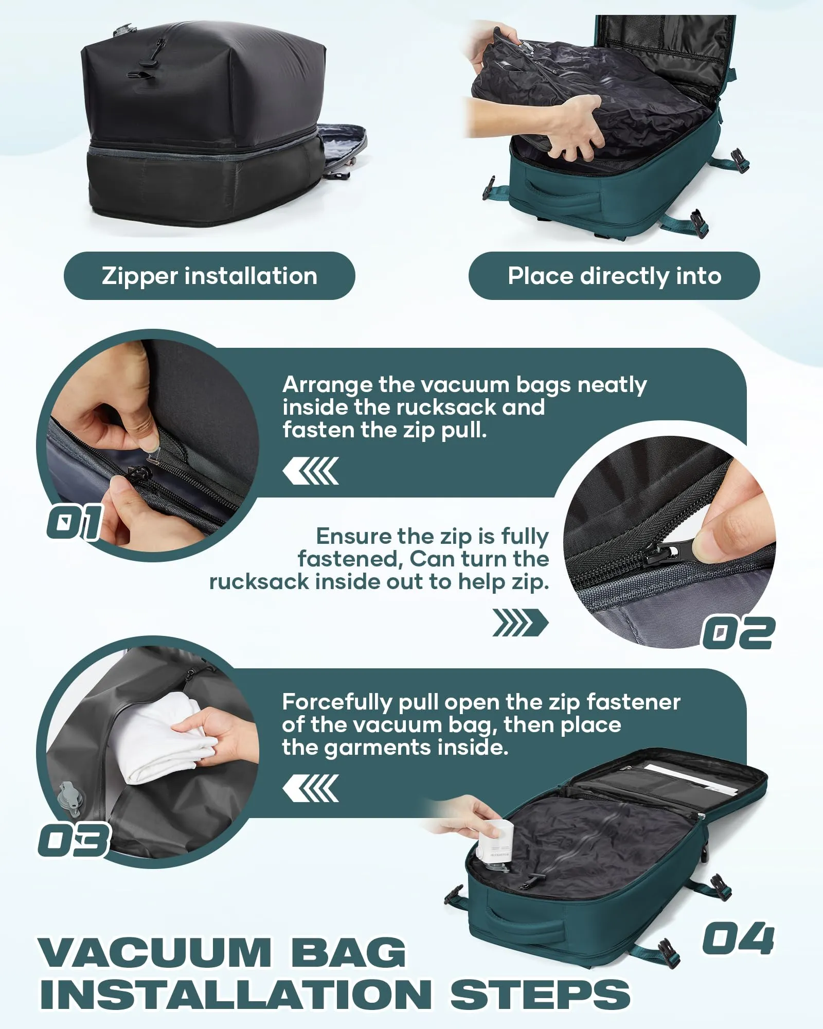 SZLX Zaino da Viaggio Sottovuoto con Pompa 40x30x20 per Ryanair, Wizzair, Vueling, Impermeabile con Scomparto Scarpe e Laptop 14 Pollici - immagine 7