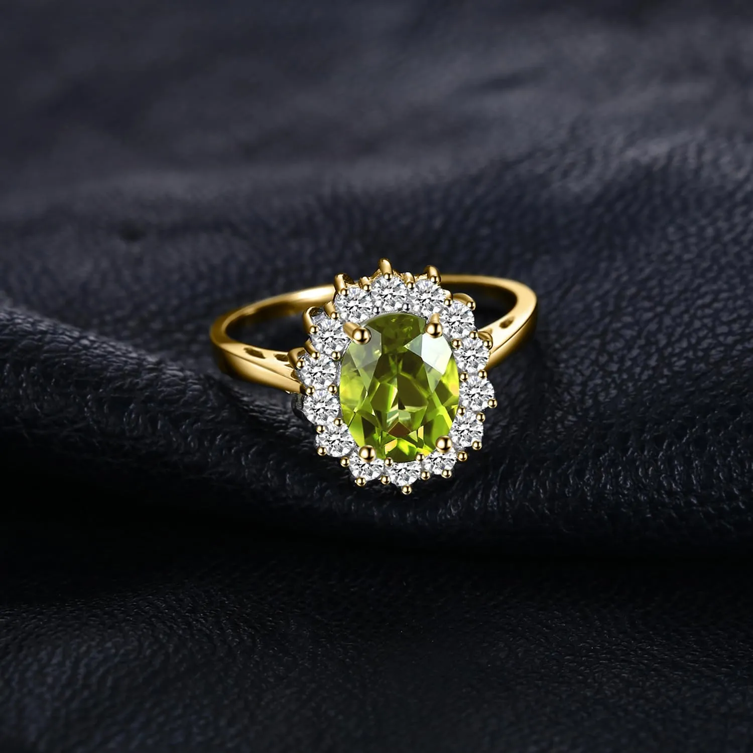 JewelryPalace Anello Halo Donna placcato oro giallo 14K con Peridoto Verde Naturale e Zirconi - immagine 3