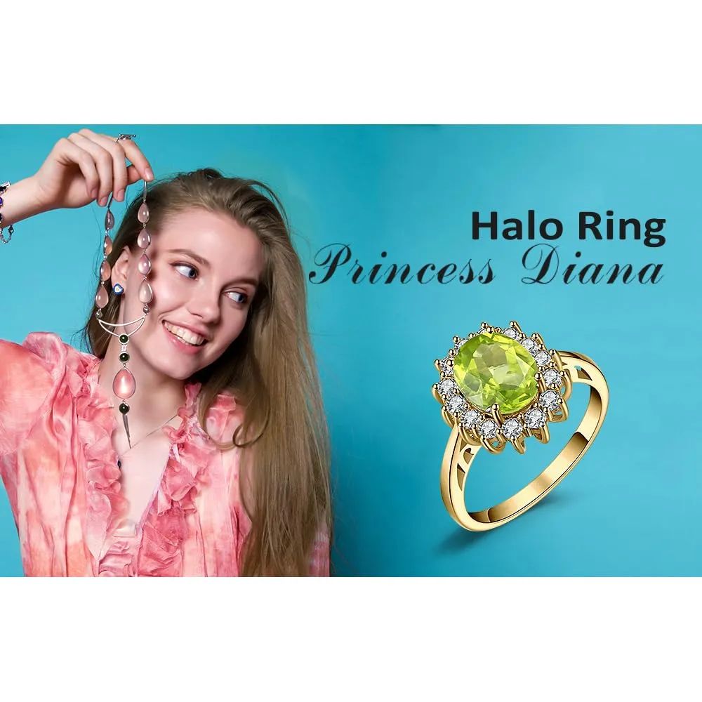 JewelryPalace Anello Halo Donna placcato oro giallo 14K con Peridoto Verde Naturale e Zirconi, Misura 10.5 - immagine 6