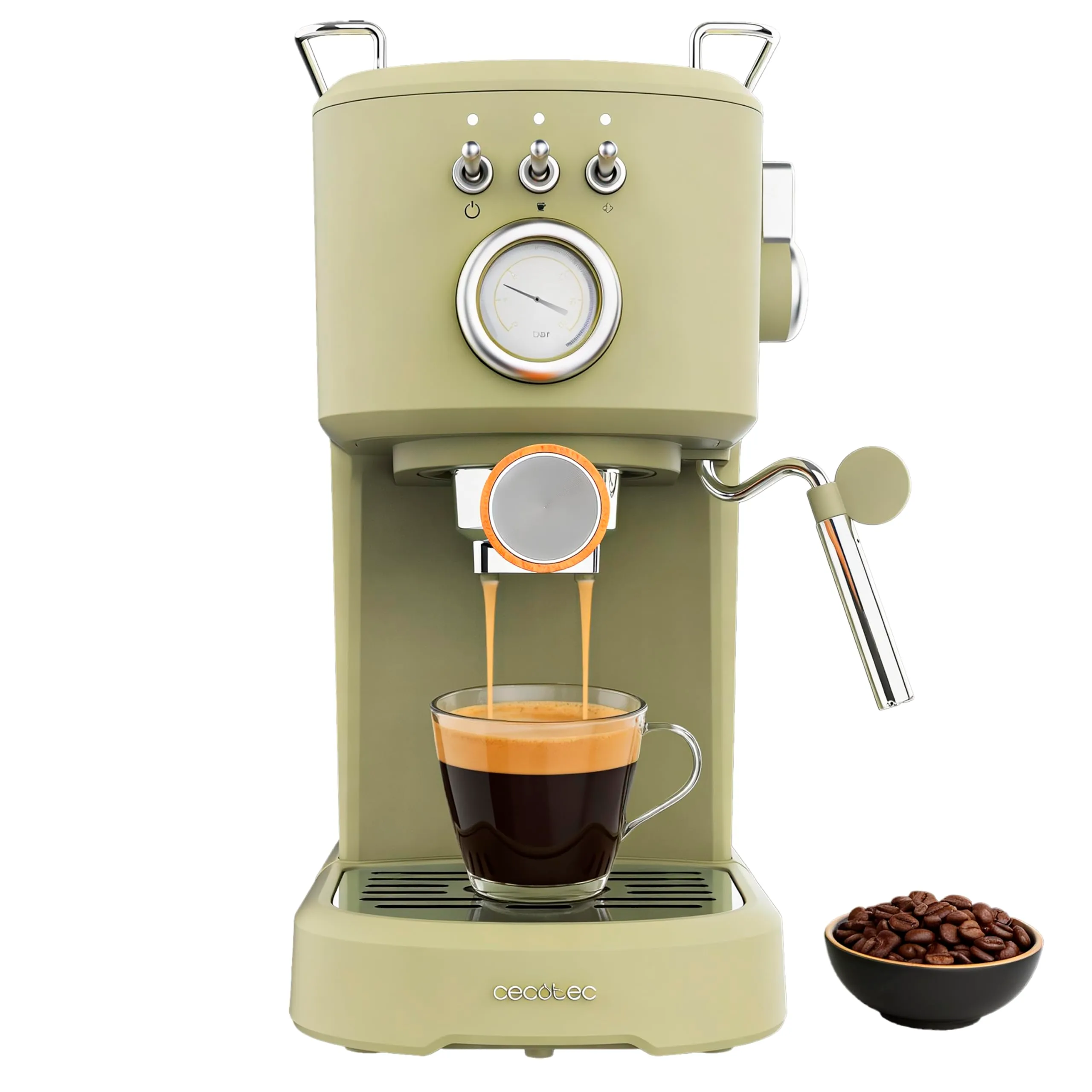 Cecotec Power Espresso 20 Retro Green Elite Macchina da Caffè Espresso, 1100W, 20 bar, 1,25L - immagine 1