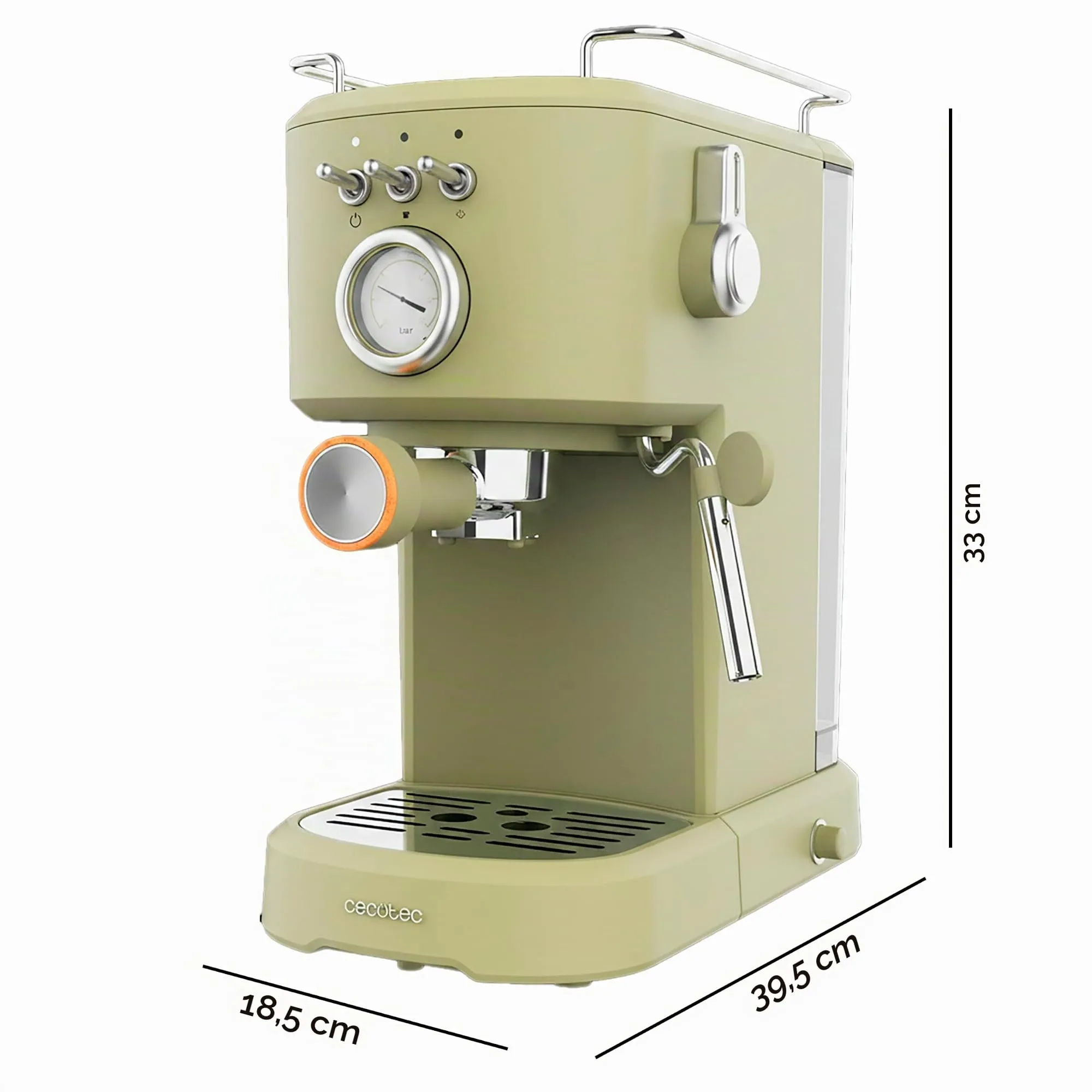 Cecotec Power Espresso 20 Retro Green Elite Macchina da Caffè Espresso, 1100W, 20 bar, 1,25L - immagine 2