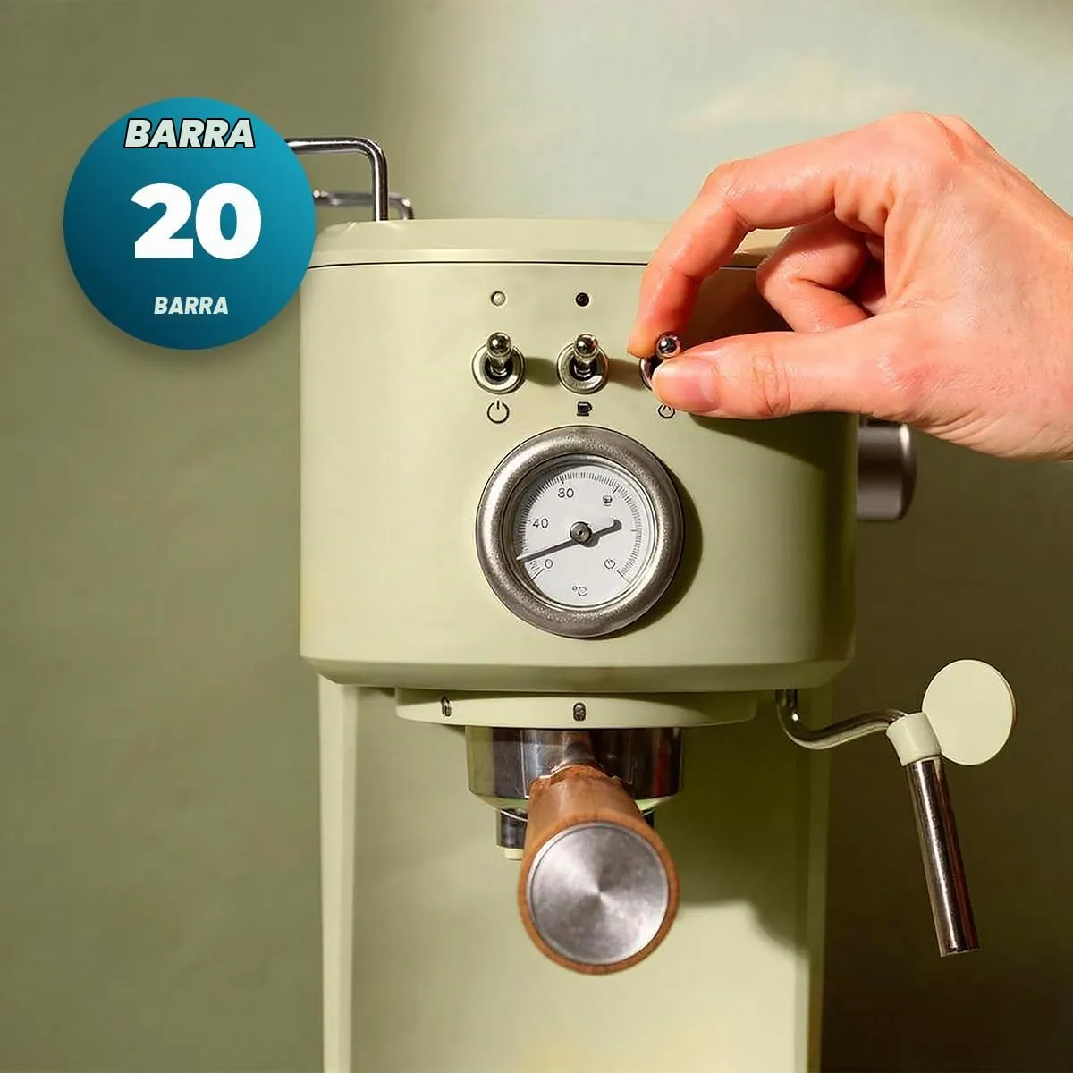 Cecotec Power Espresso 20 Retro Green Elite Macchina da Caffè Espresso, 1100W, 20 bar, 1,25L - immagine 5